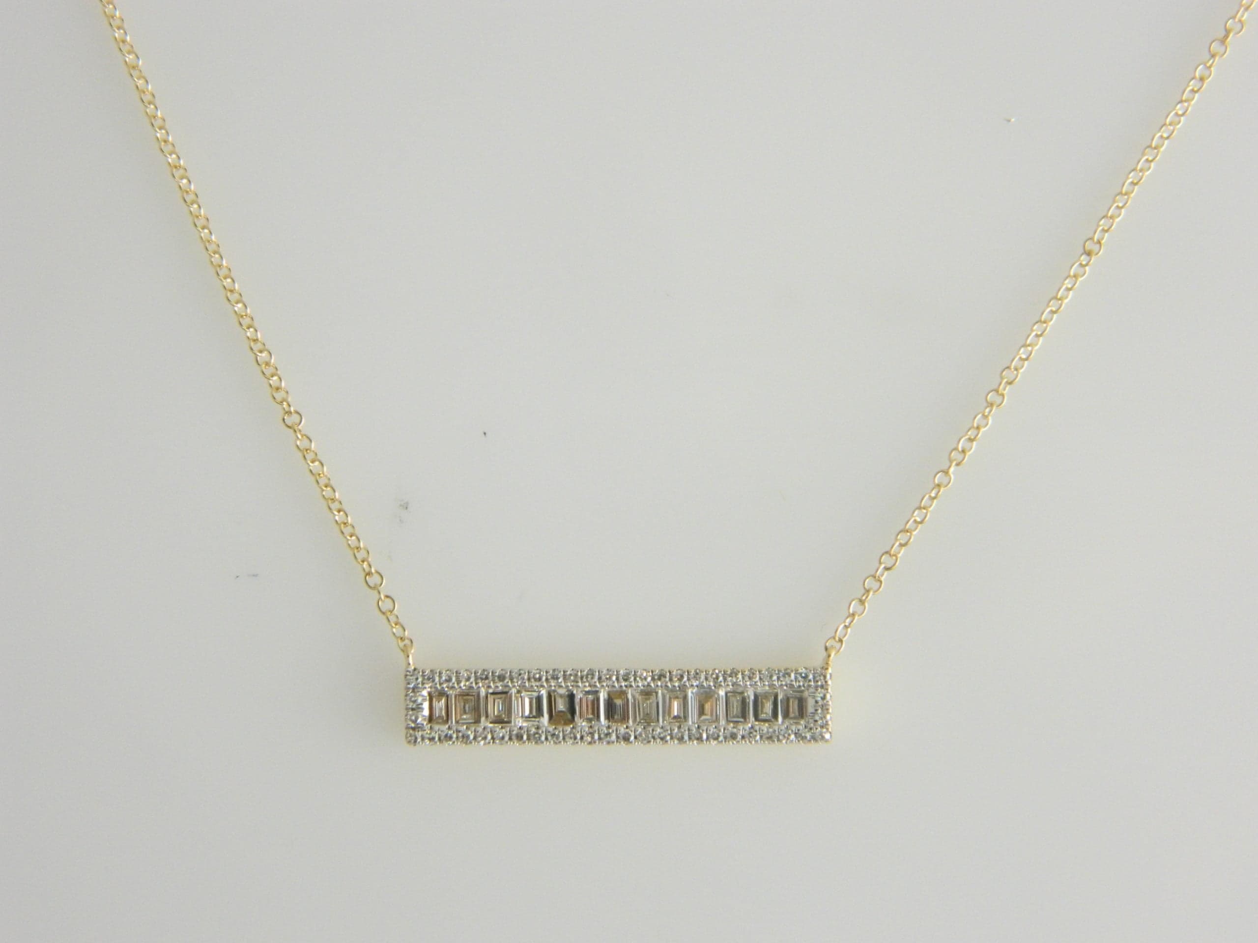 14kt Gold & Diamond Baguette Bar Necklace thumbnail 2