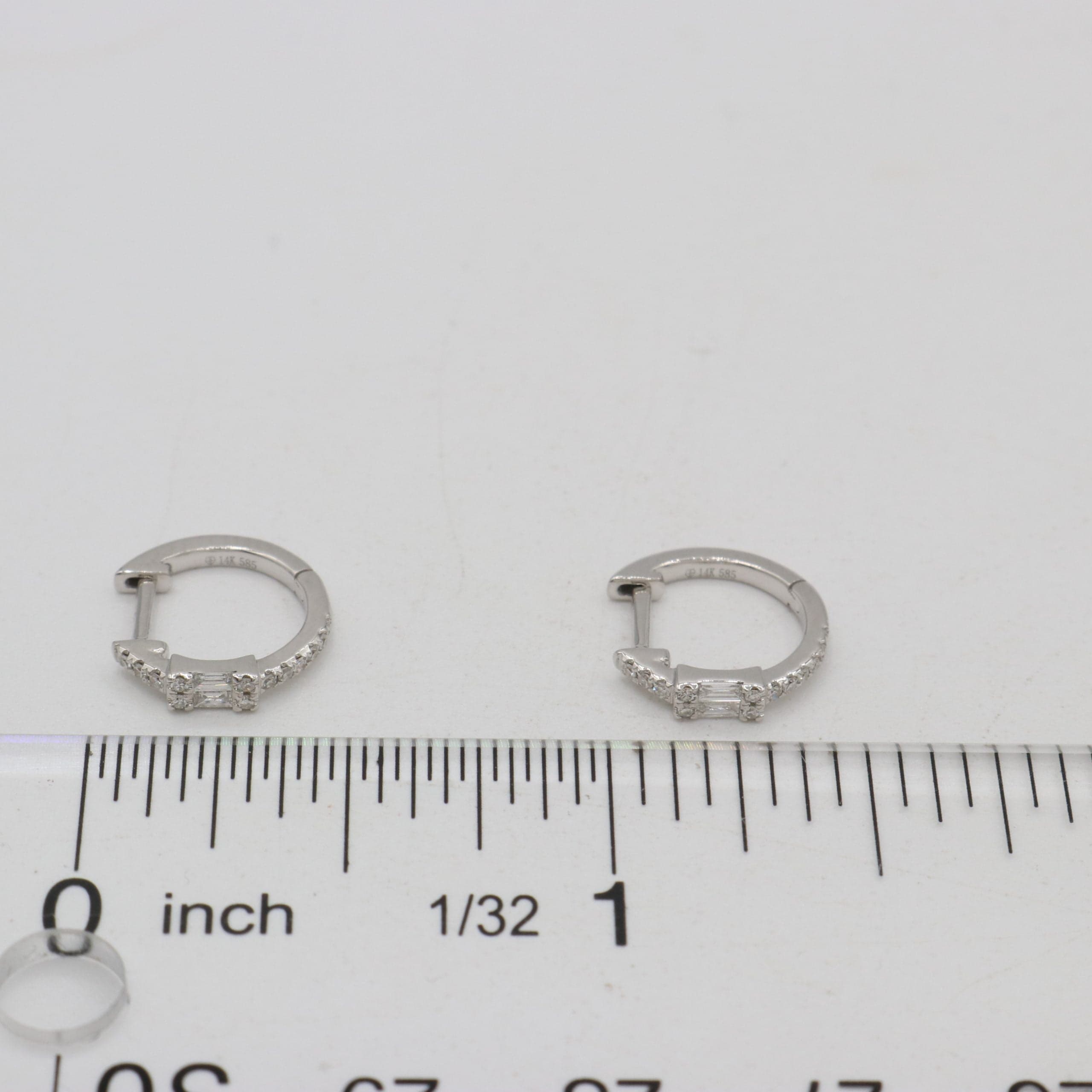 14 Karat Gold & Diamond Baguette Huggie Earrings thumbnail 4