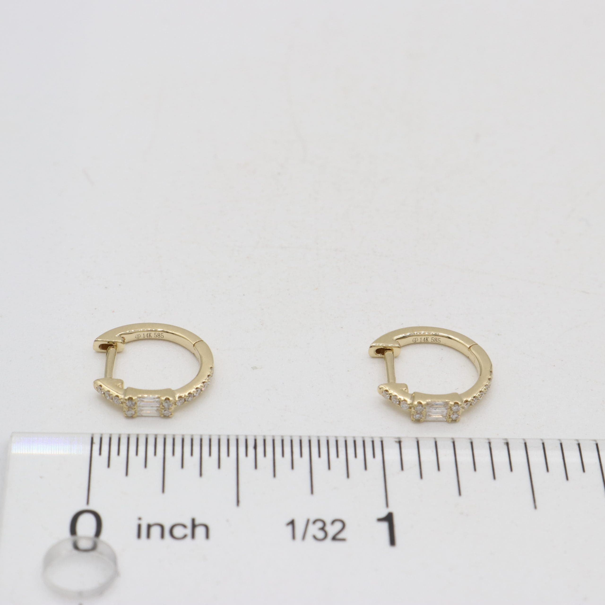 14 Karat Gold & Diamond Baguette Huggie Earrings thumbnail 2