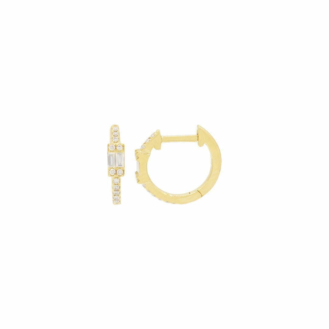 14 Karat Gold & Diamond Baguette Huggie Earrings