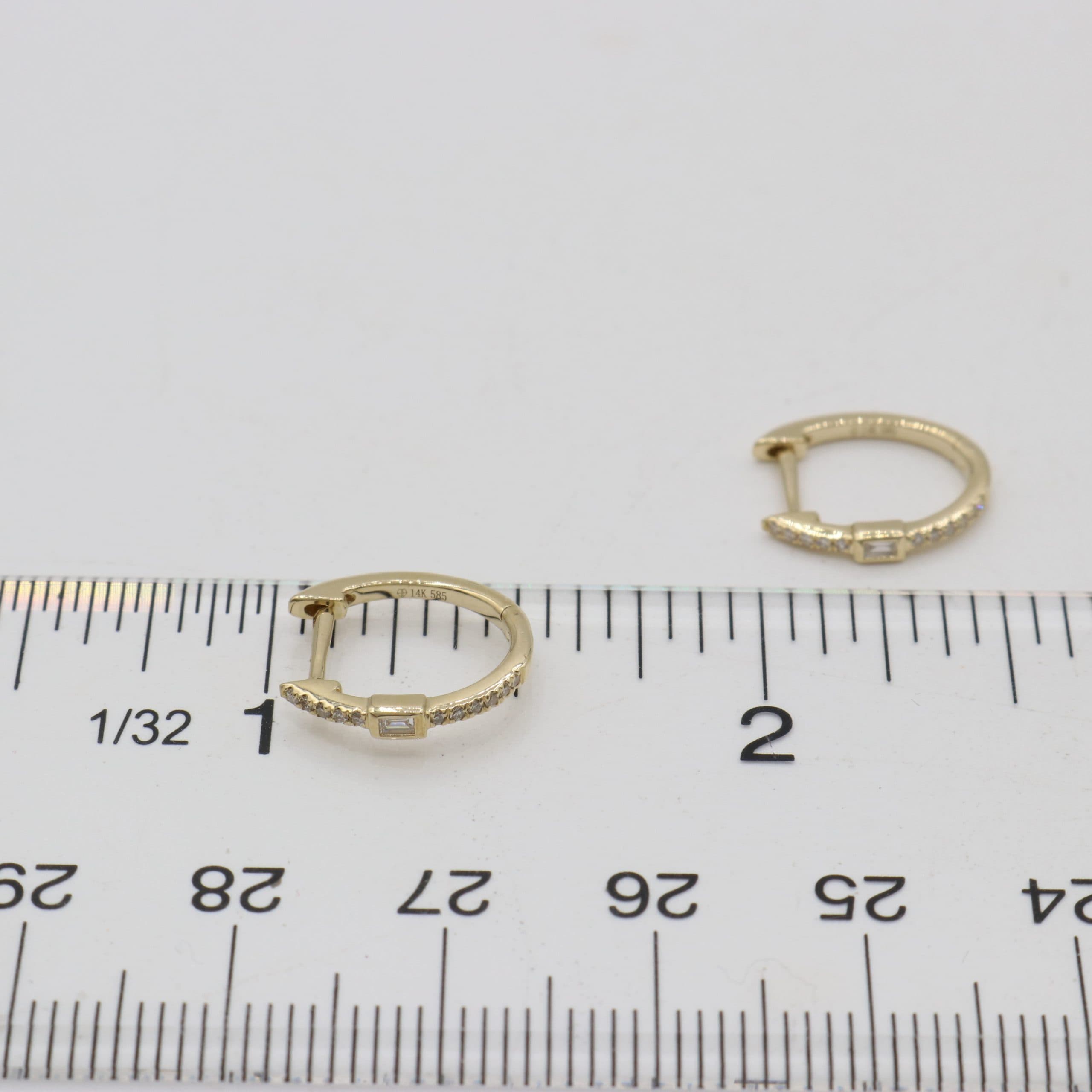 14 Karat Gold & Baguette Diamond 13mm Oval Huggies thumbnail 3