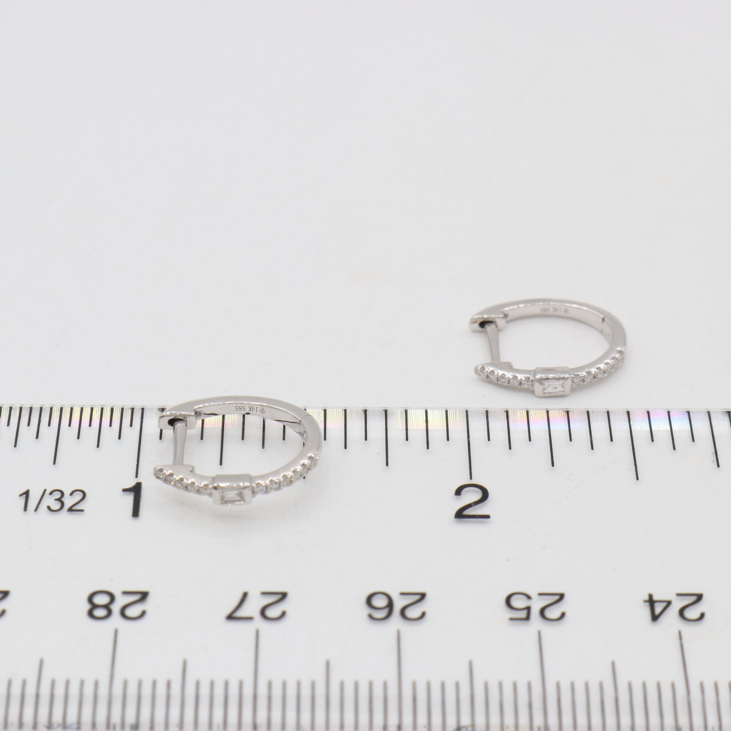 14 Karat Gold & Baguette Diamond 13mm Oval Huggies thumbnail 4