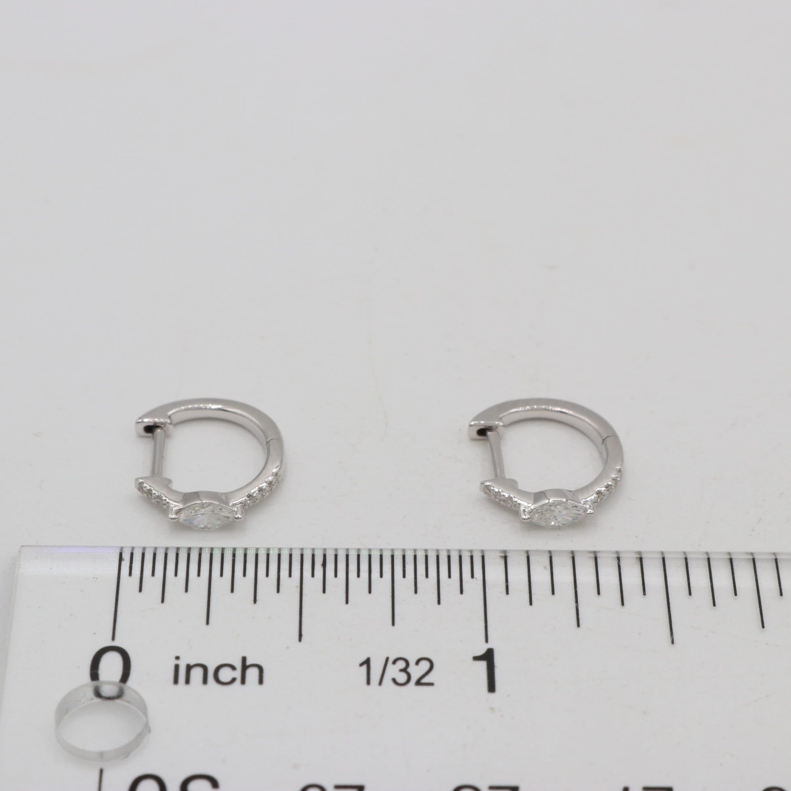14 Karat Gold & Marquise Diamond 11mm Huggie Earrings thumbnail 3
