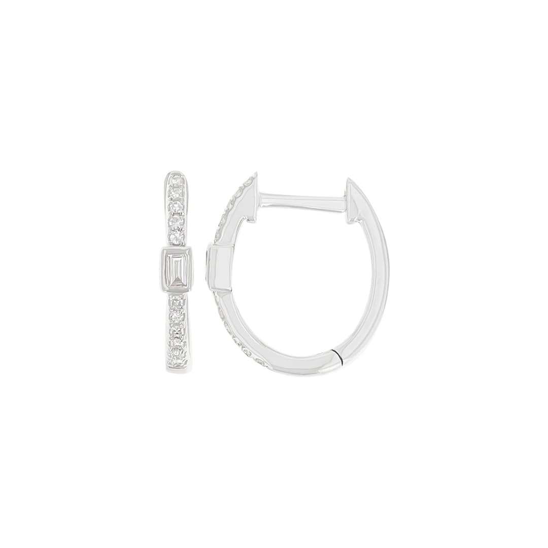 14 Karat Gold & Baguette Diamond 13mm Oval Huggies thumbnail 2