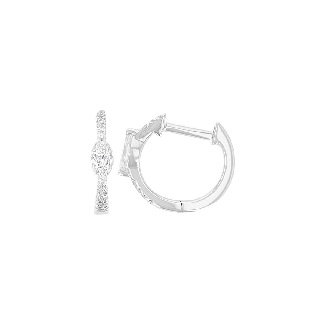 14 Karat Gold & Marquise Diamond 11mm Huggie Earrings