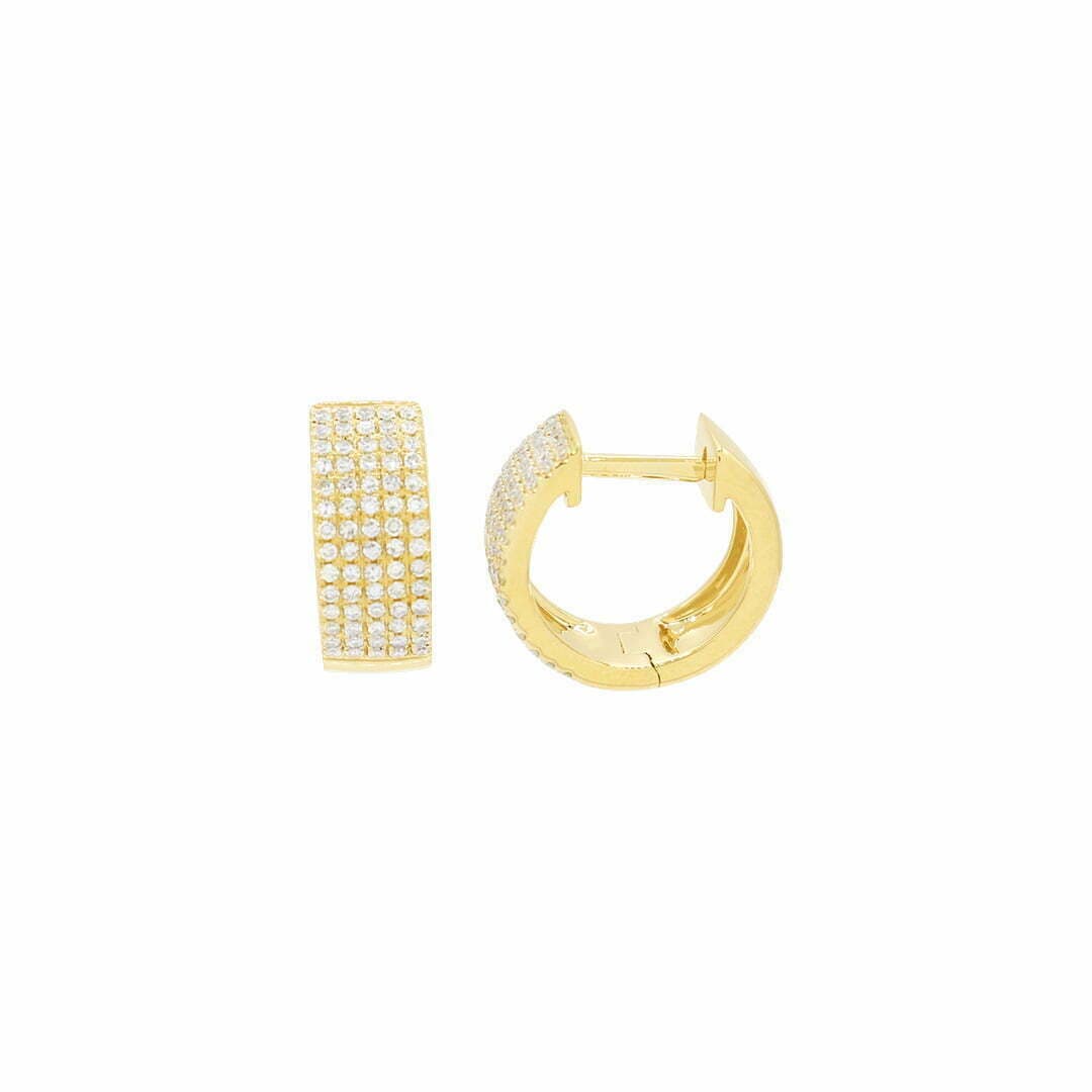 14 Karat Gold & Diamond 12mm Five Row Huggie Earrings