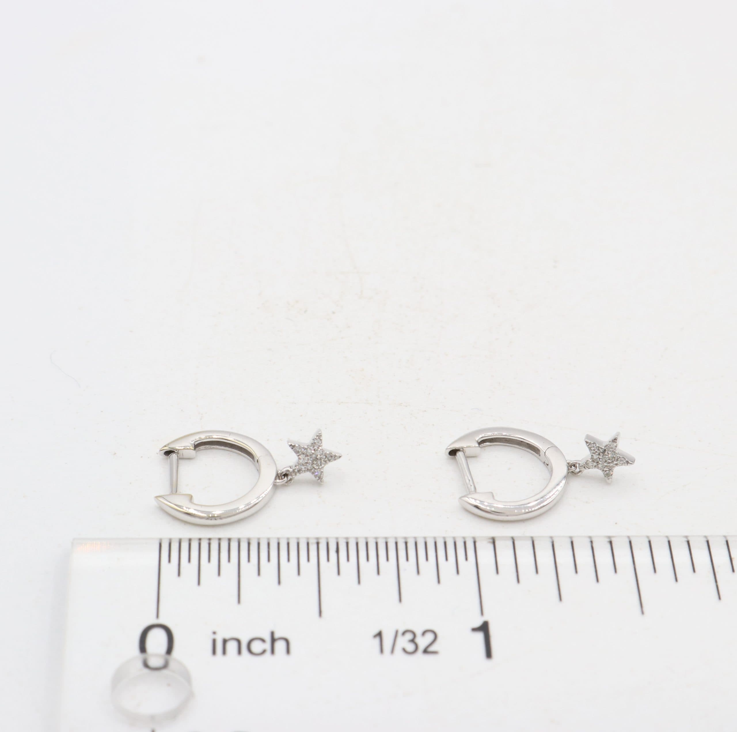 14 Karat Gold & Diamond 12mm Dangle Star Huggie Earrings thumbnail 2