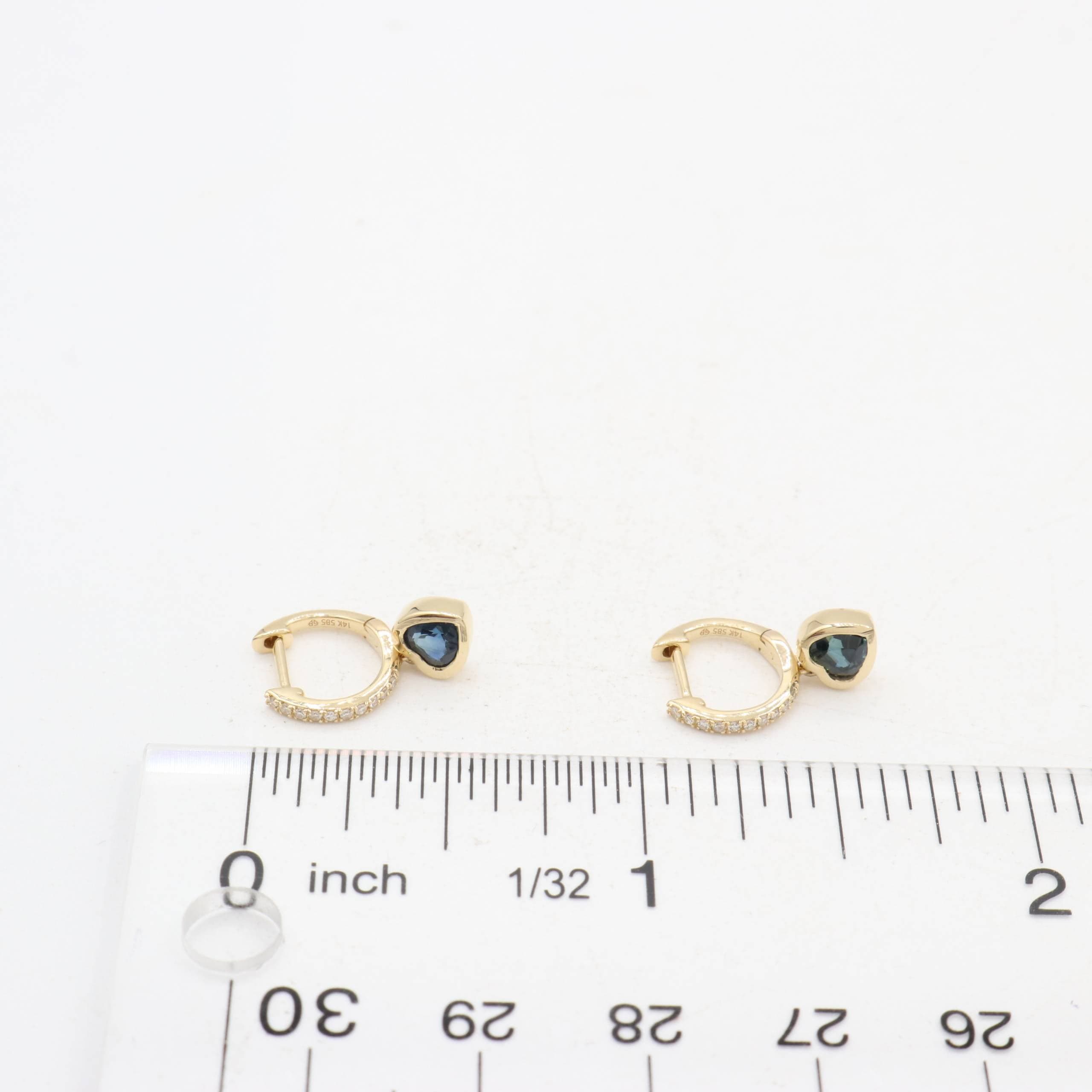 14 Karat Gold & Diamond Heart Shape Emerald, Ruby or Sapphire 11mm Huggie Earrings thumbnail 4