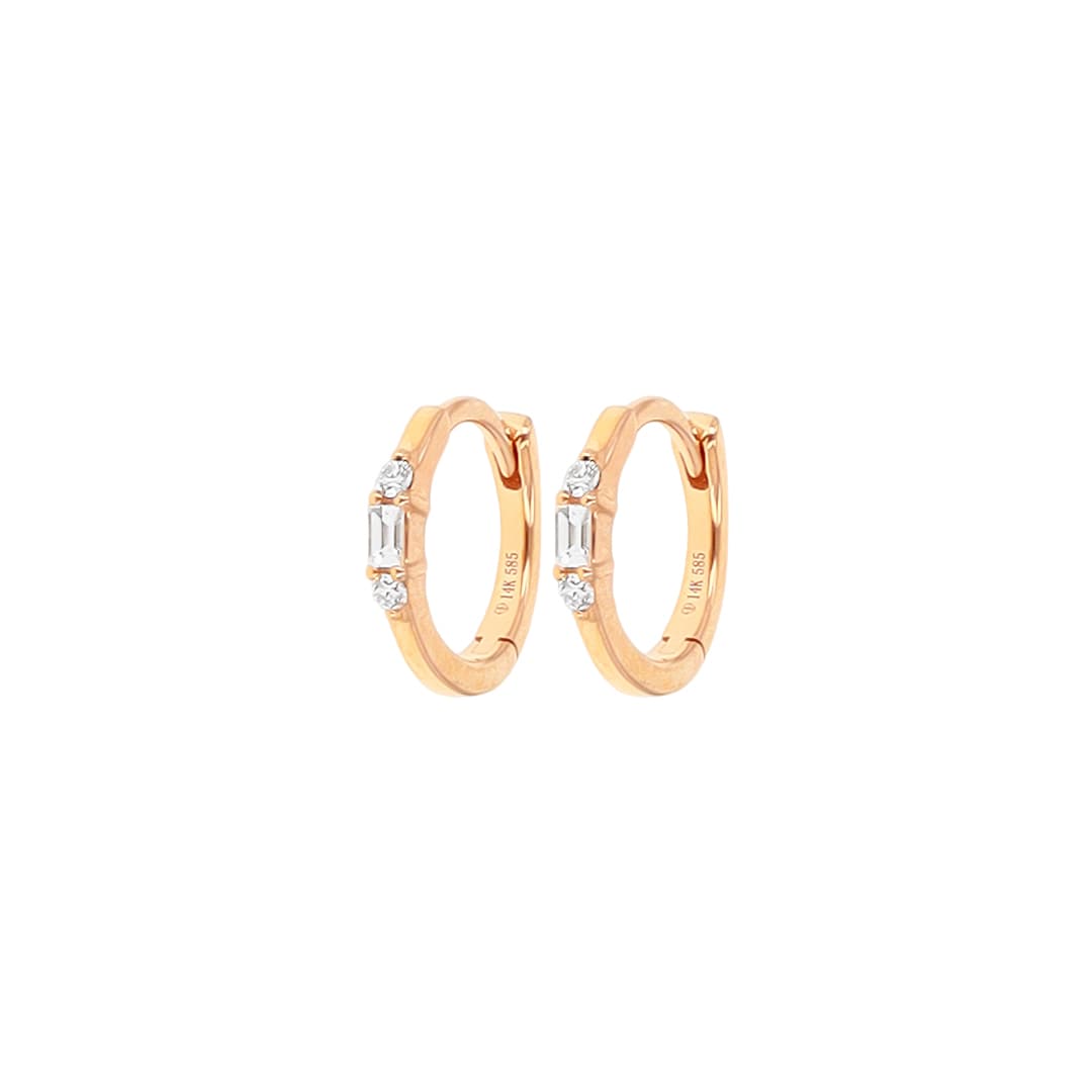 14 Karat Gold & Diamond Baguette Huggie Earrings