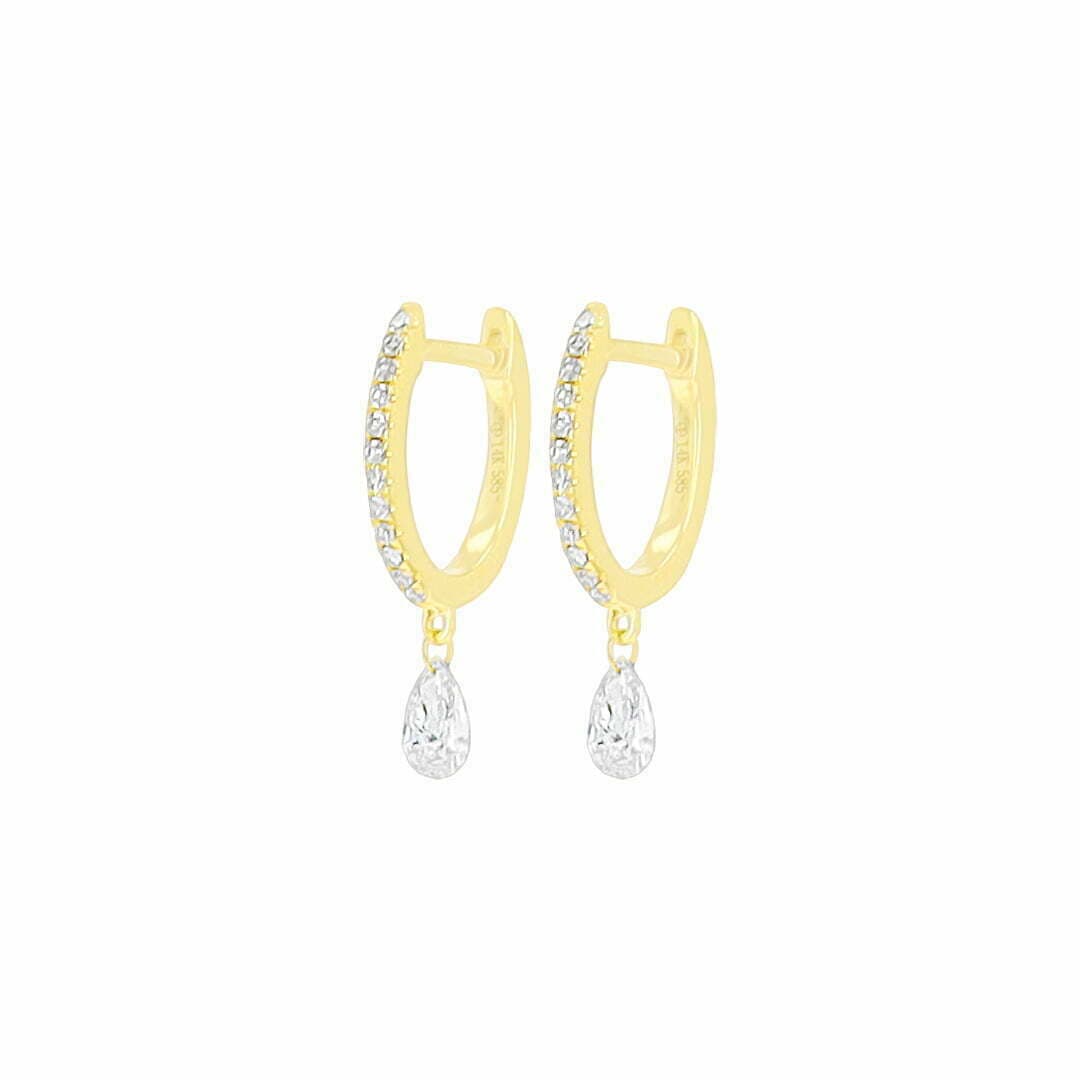 14 Karat Gold & Oval Diamond Dangle Huggie