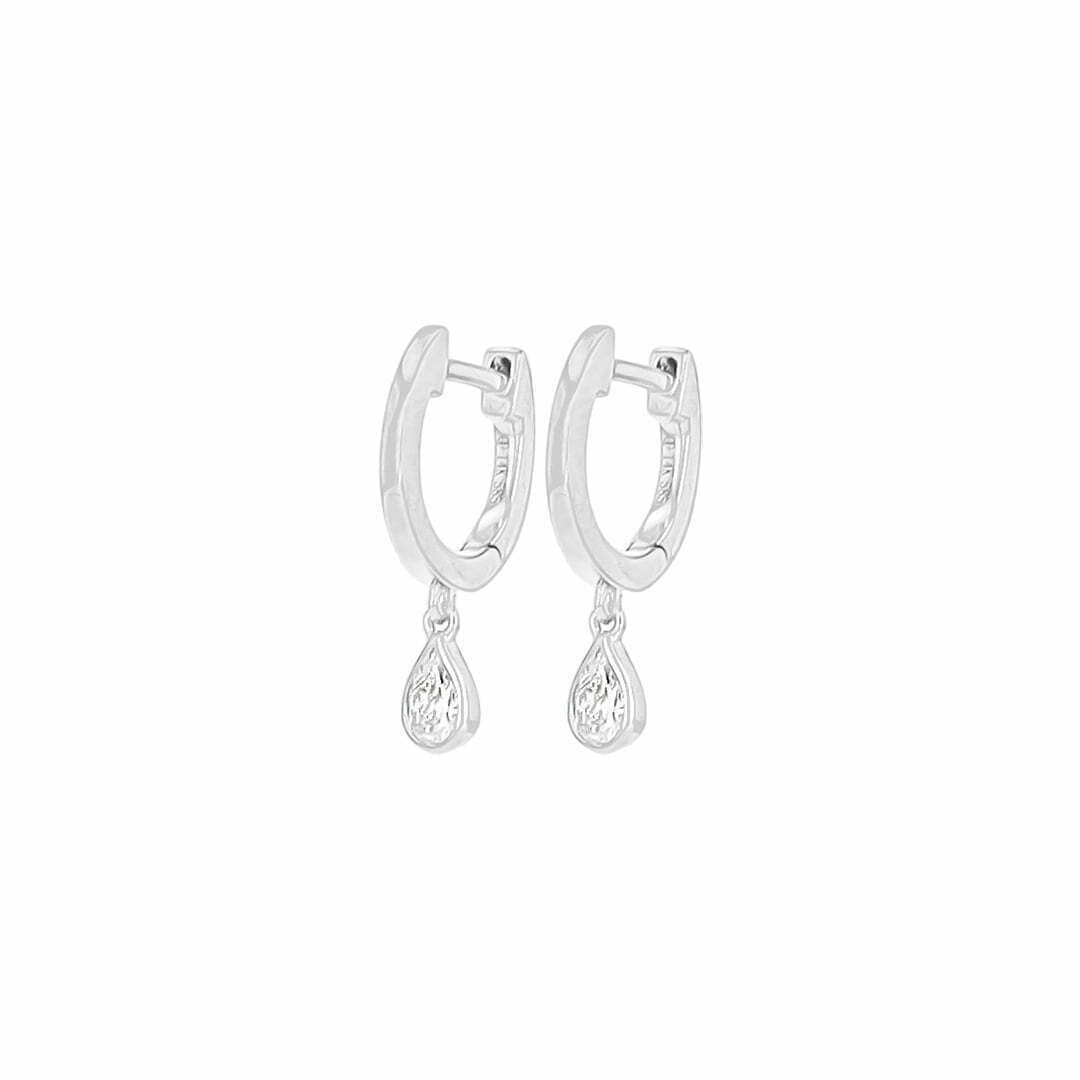 14 Karat Gold & Diamond 10mm Pear Shaped Dangle Huggie thumbnail 2