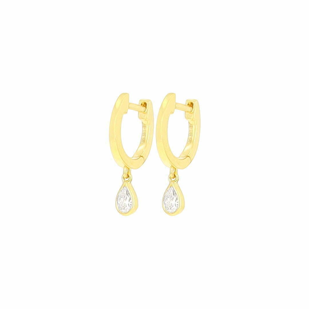14 Karat Gold & Diamond 10mm Pear Shaped Dangle Huggie