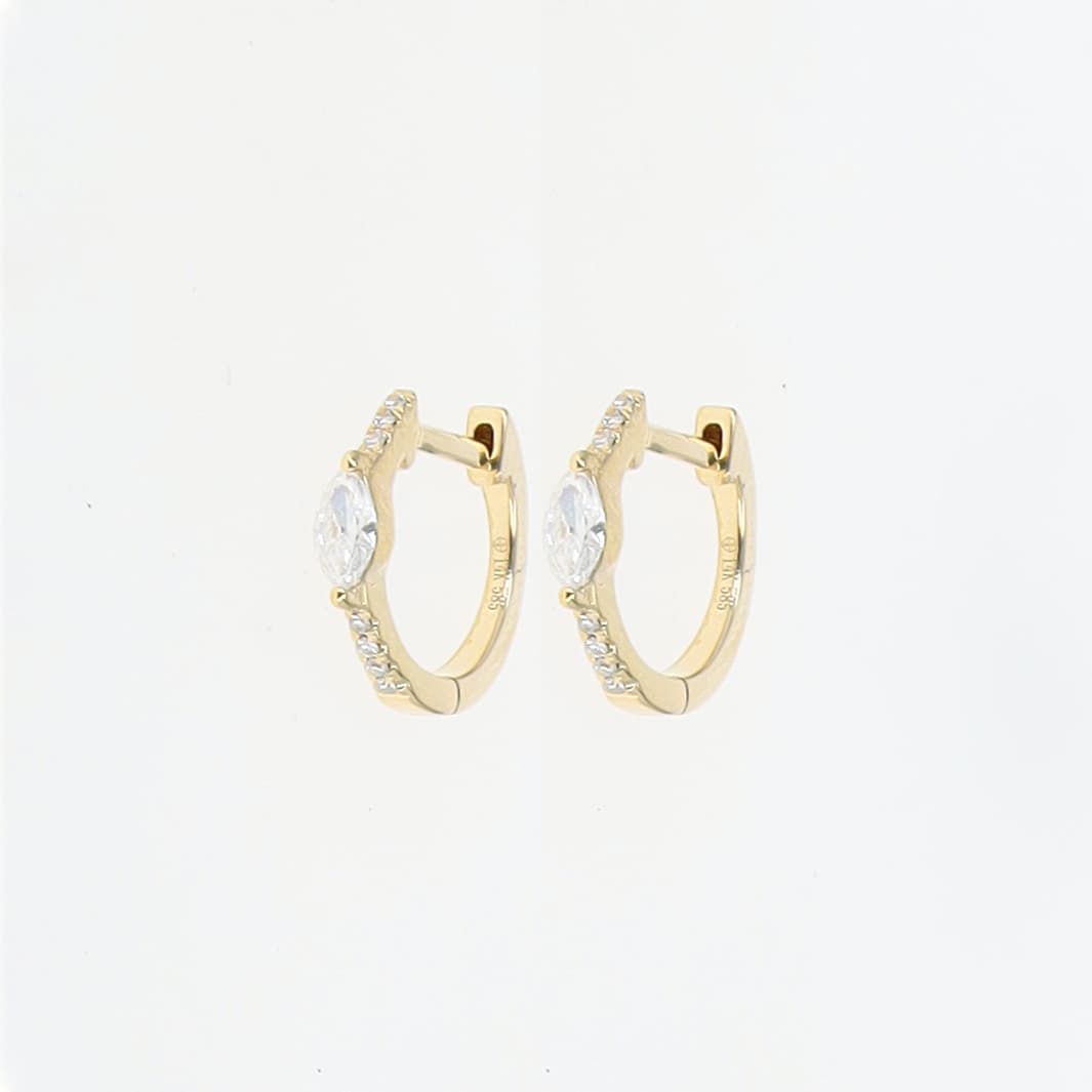 14 Karat Gold & Marquise Diamond 11mm Huggie Earrings thumbnail 2
