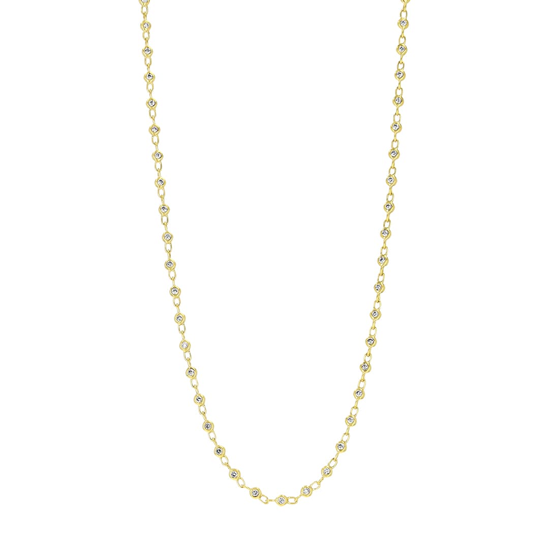 18 Karat Yellow Gold, 16.5″ Necklace Containing 78 Bezel Set Round Cut Diamonds Weighing 0.62 Carats