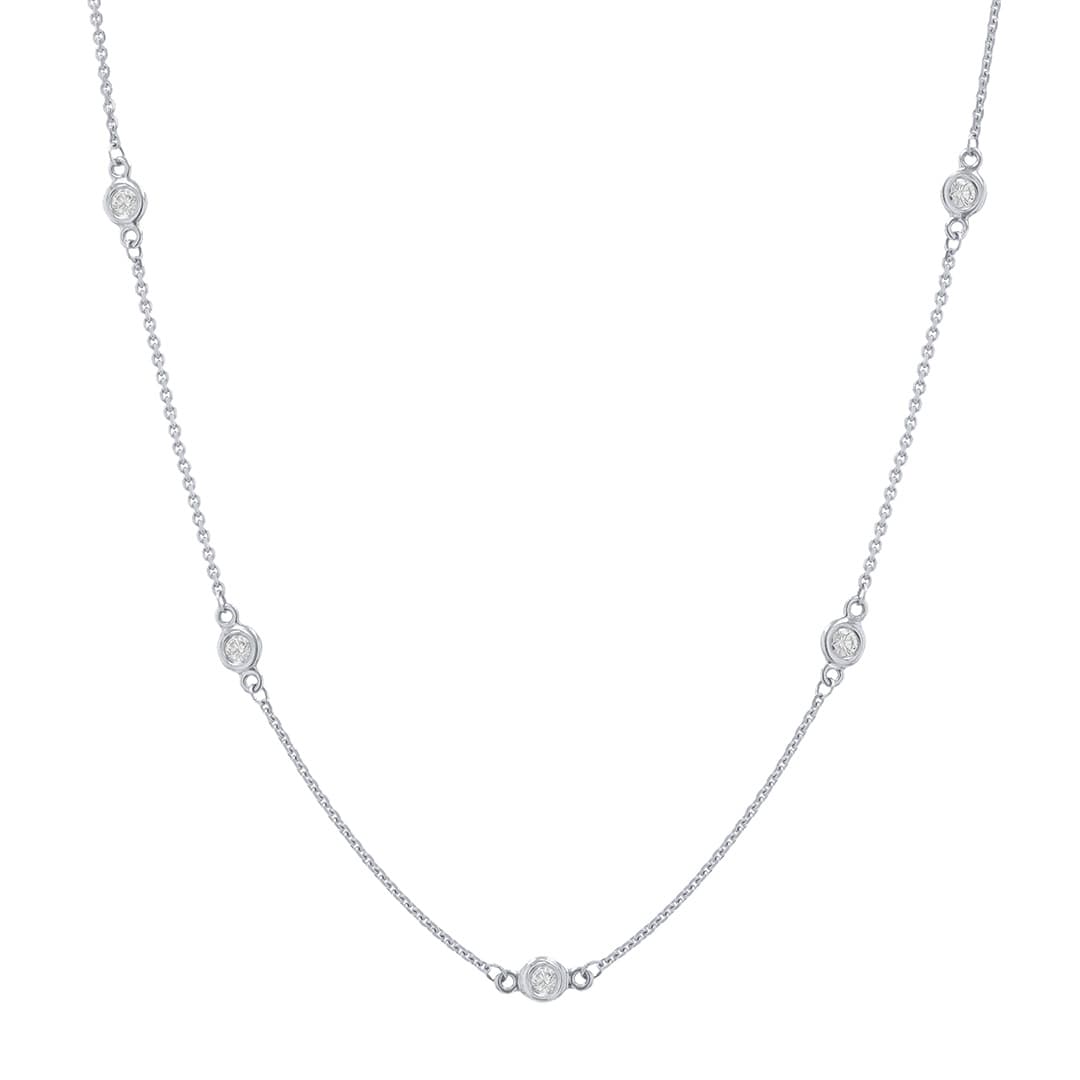 14 Karat White Gold, 36″ Diamond By The Yard Necklace Containing 24 Round Cut Bezel Set Diamonds Weighing 0.50 Carats.