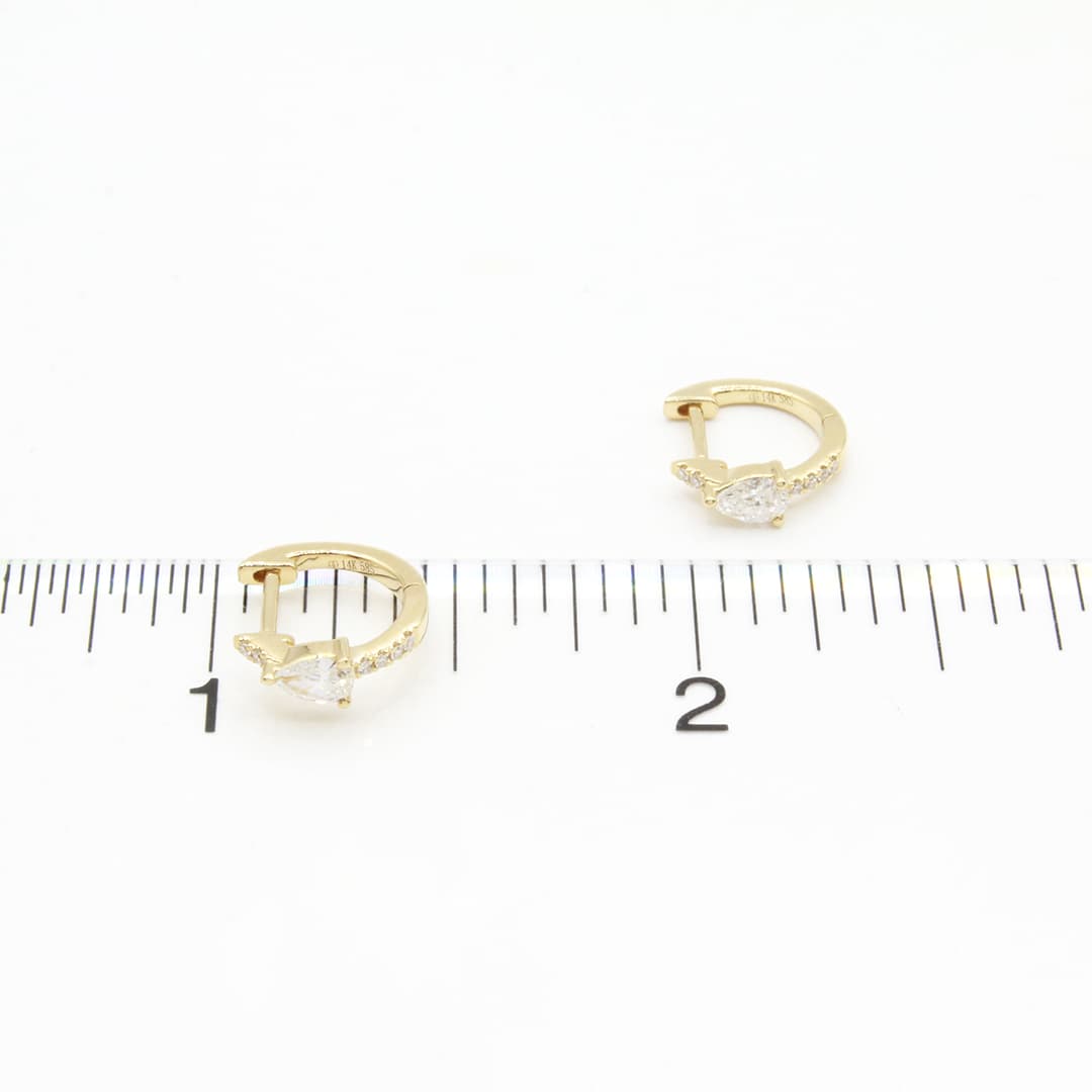 14 Karat Gold, 10mm Earrings Containing 2 Pear Shaped Diamonds Weighing 0.28 Carats & 12 Round Cut Diamonds Weighing 0.30 Carats. thumbnail 4
