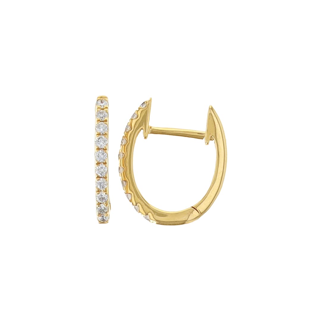 14 Karat Gold & Diamond Oval Huggie Earrings