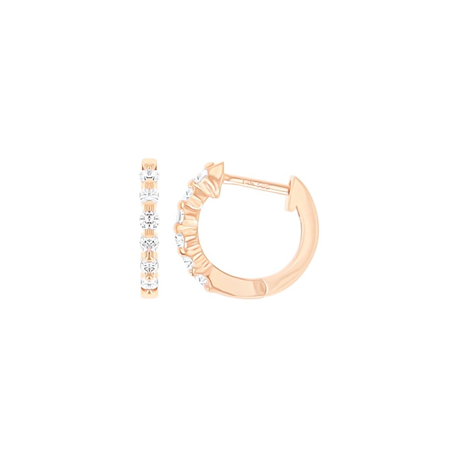 14 Karat Gold, 12.5mm Hoop Earrings Containing 12 Round Cut Diamonds Halfway Around Weighing 0.21 Carats. thumbnail 2