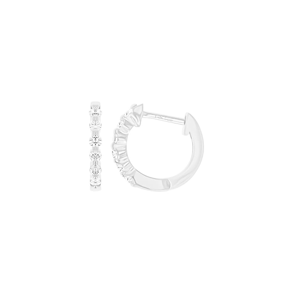 14 Karat Gold, 12.5mm Hoop Earrings Containing 12 Round Cut Diamonds Halfway Around Weighing 0.21 Carats. thumbnail 3