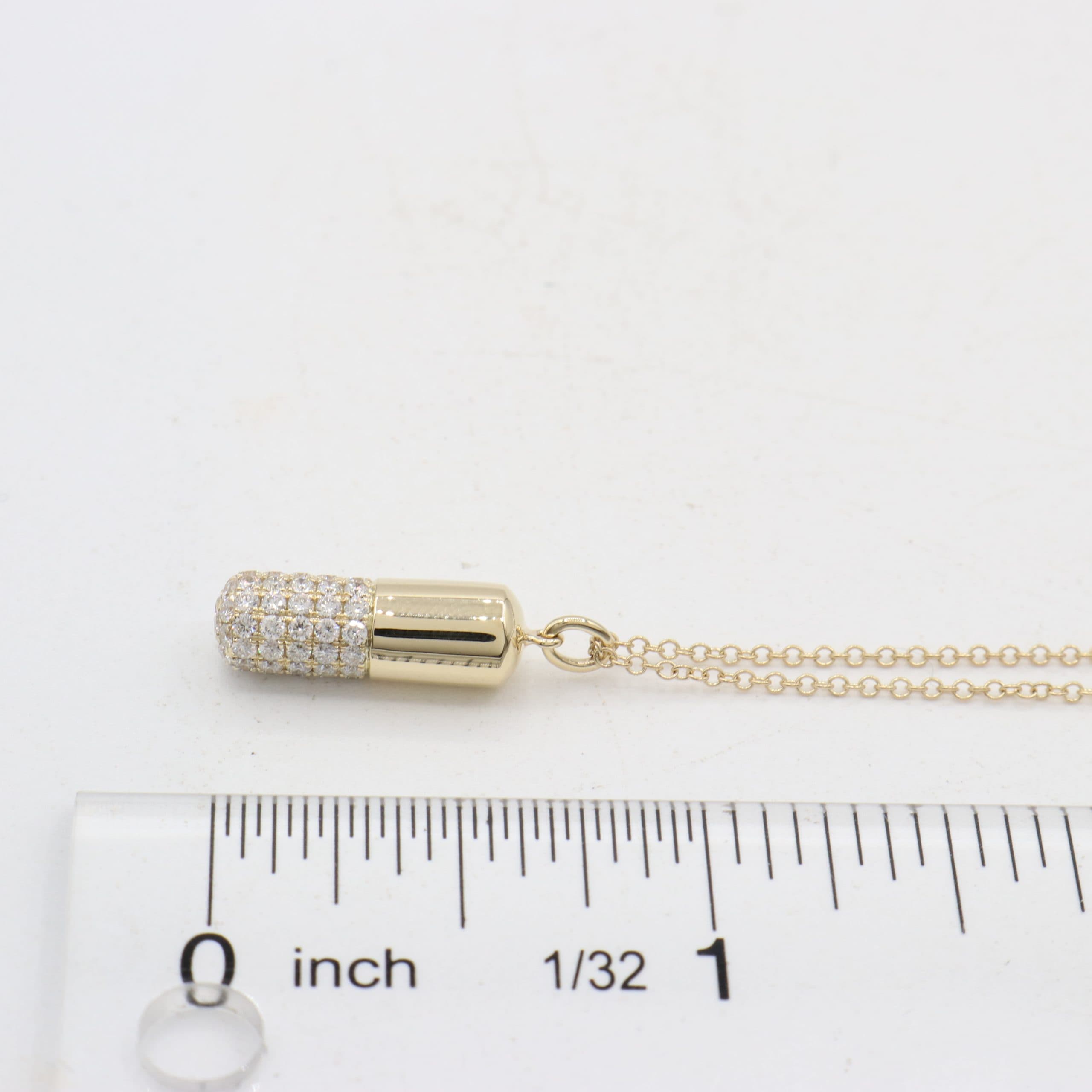 14 Karat Yellow Gold, 18″ Diamond Pill Necklace Containing Round Cut Diamonds Weighing 0.69 Carats. thumbnail 2