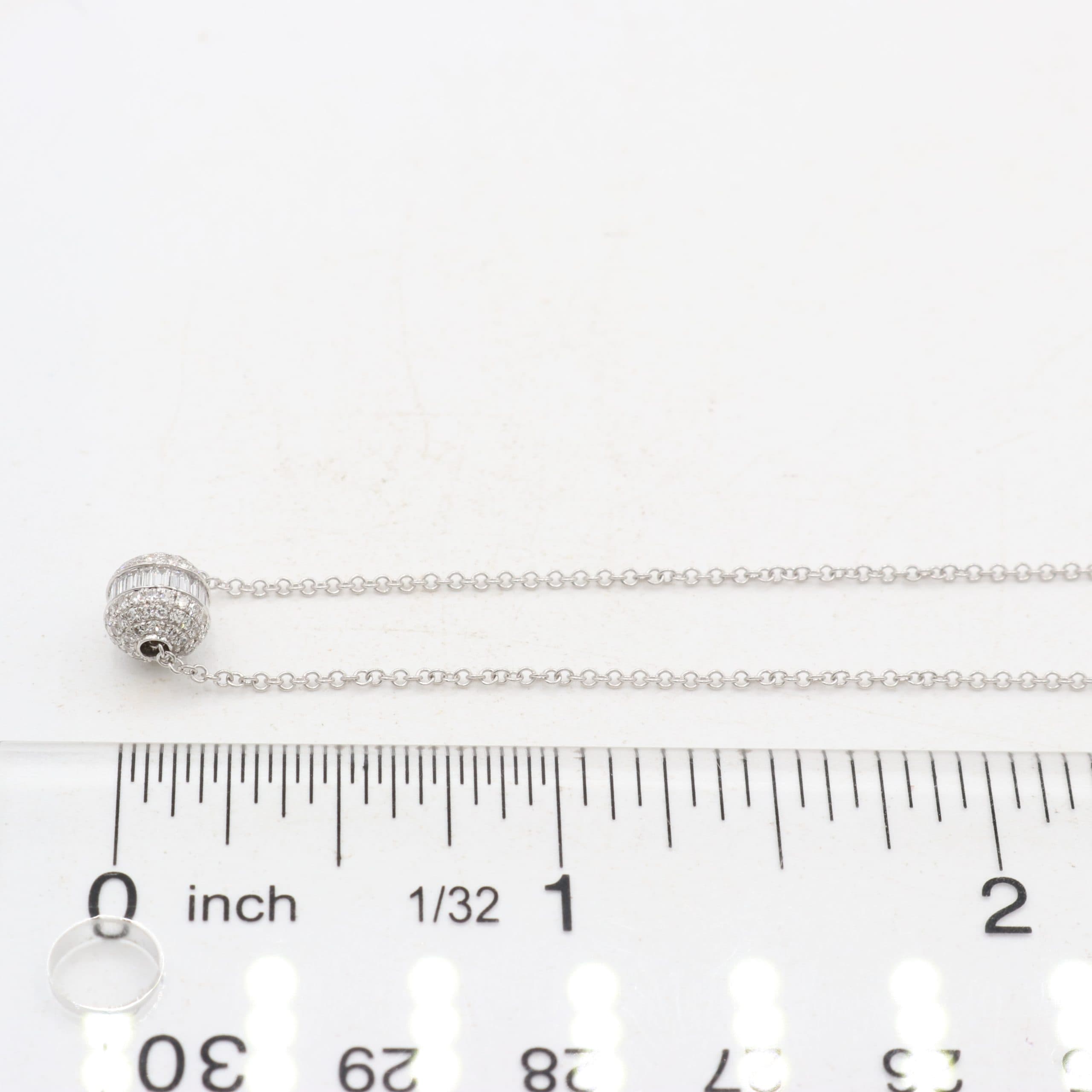 14 Karat White Gold, 18″ Barrel Pendant Necklace Containing Baguette & Round Cut Diamonds Weighing 0.48 Carats. thumbnail 2