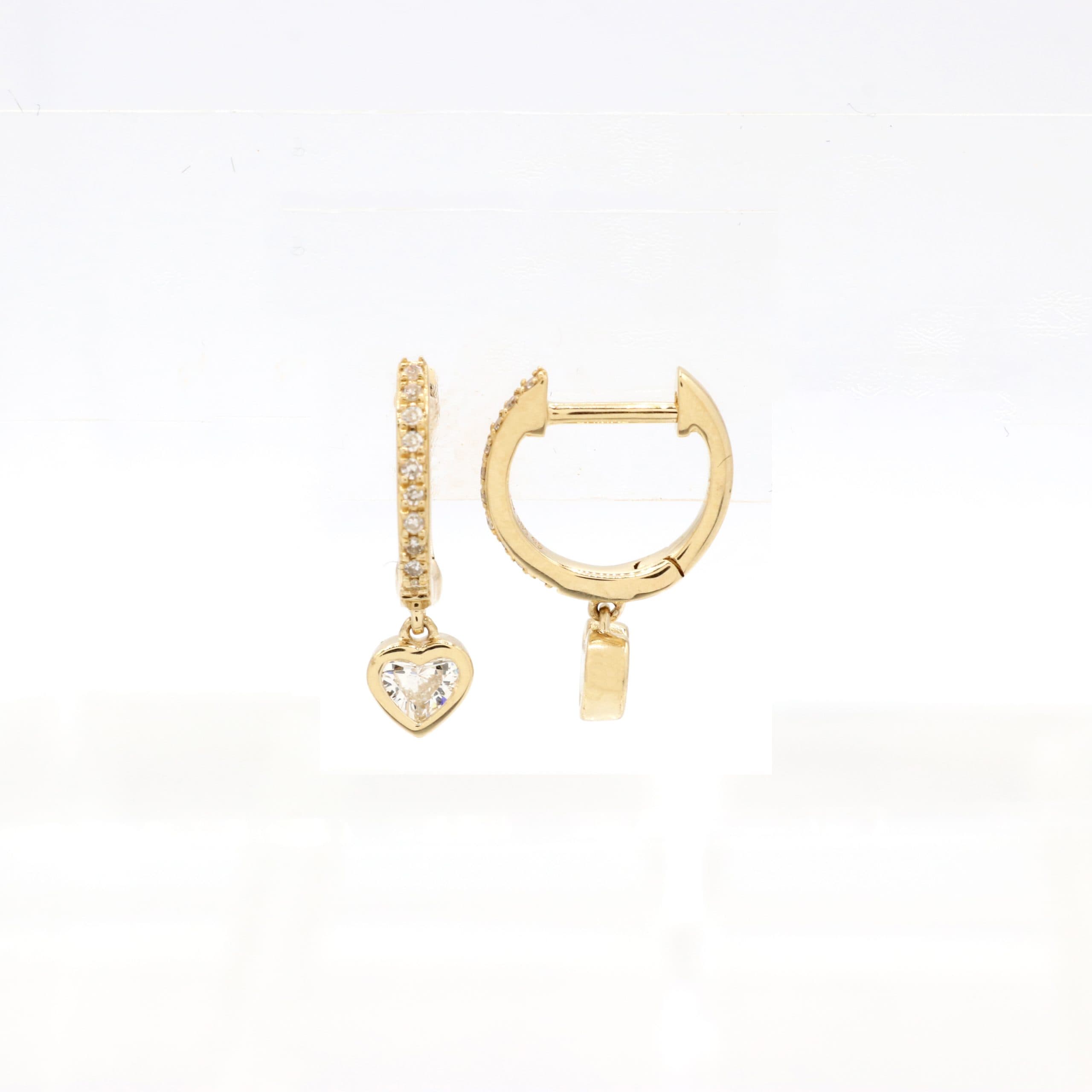 14 Karat Gold & Diamond Heart Shaped Dangle Huggies thumbnail 2