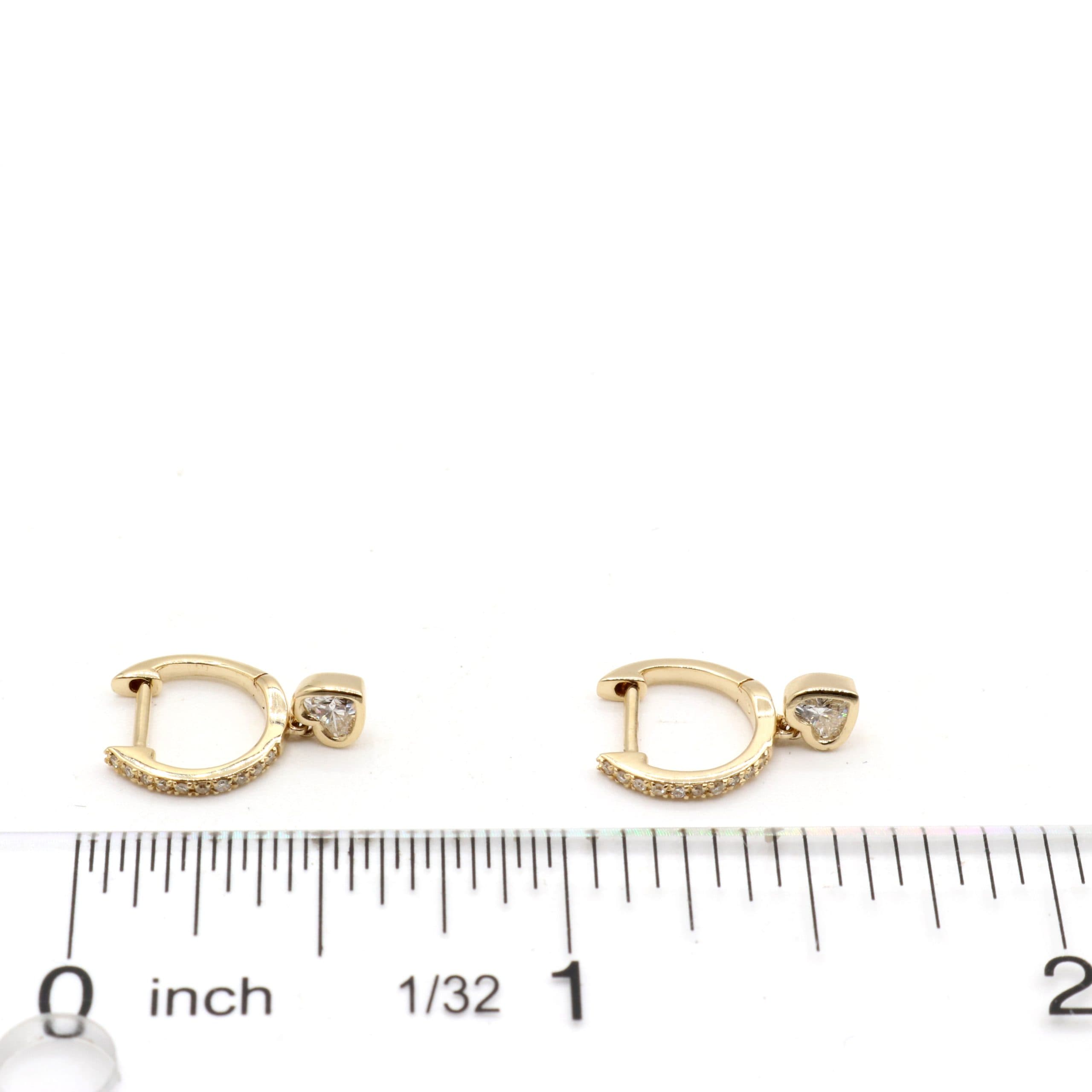 14 Karat Gold & Diamond Heart Shaped Dangle Huggies thumbnail 3