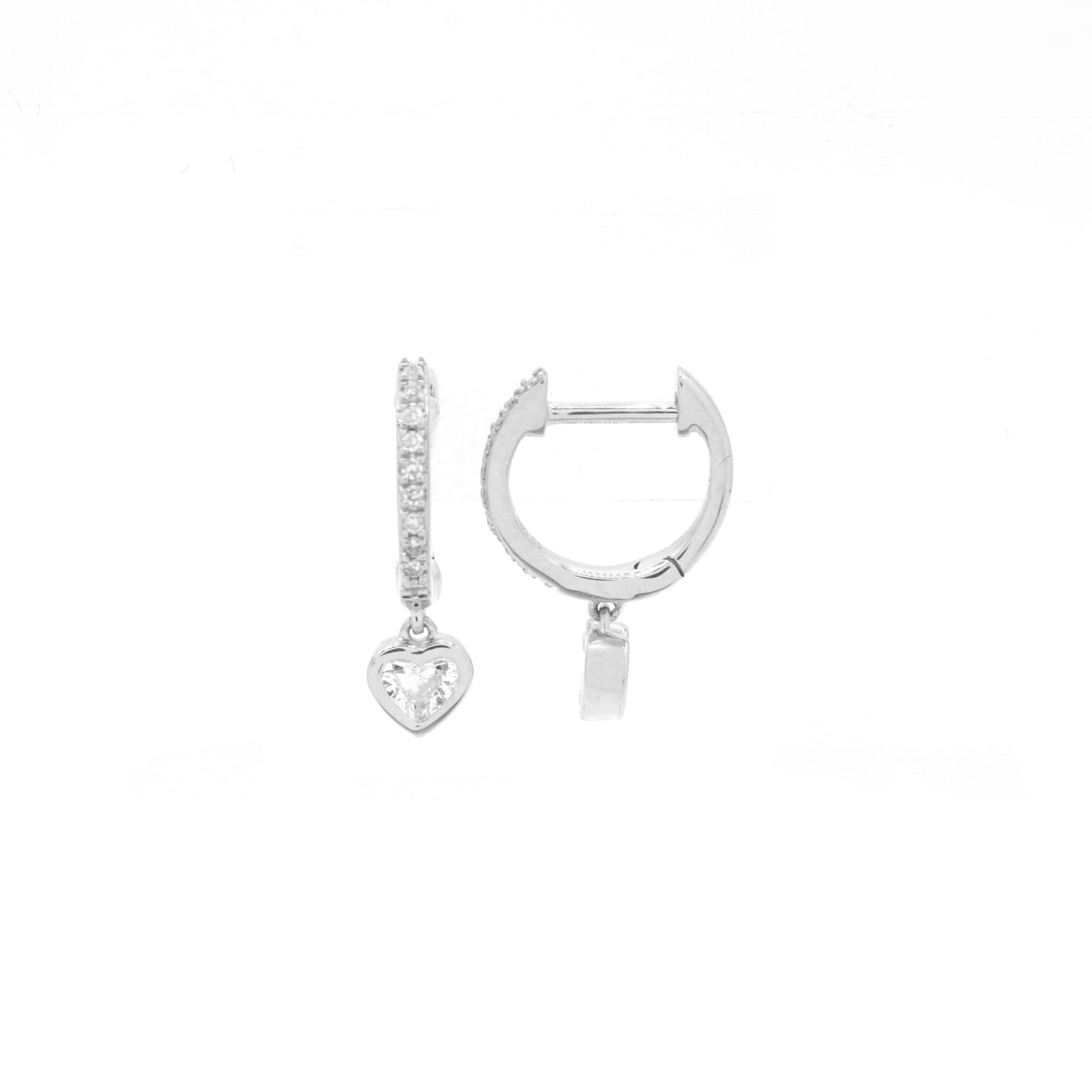14 Karat Gold & Diamond Heart Shaped Dangle Huggies
