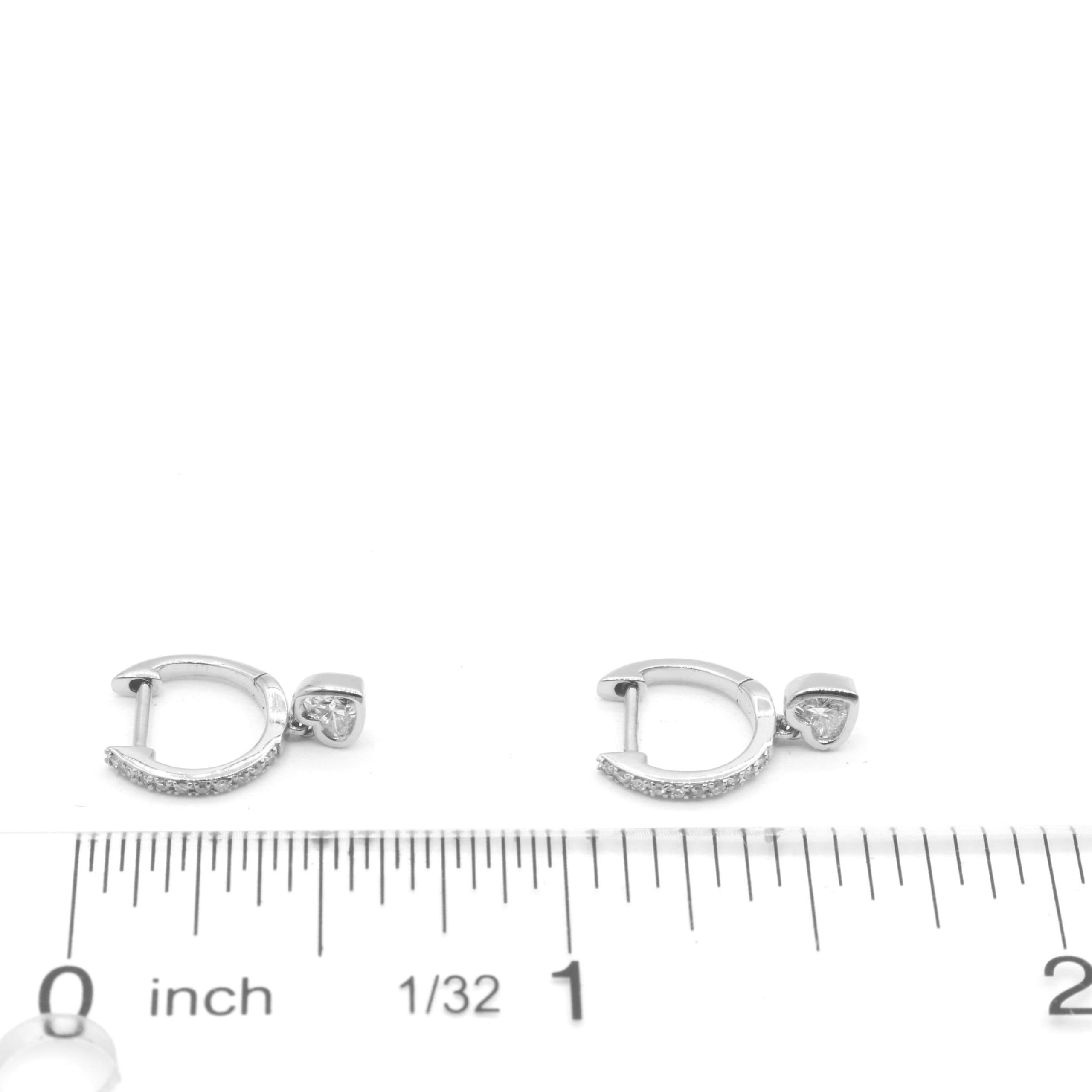 14 Karat Gold & Diamond Heart Shaped Dangle Huggies thumbnail 4