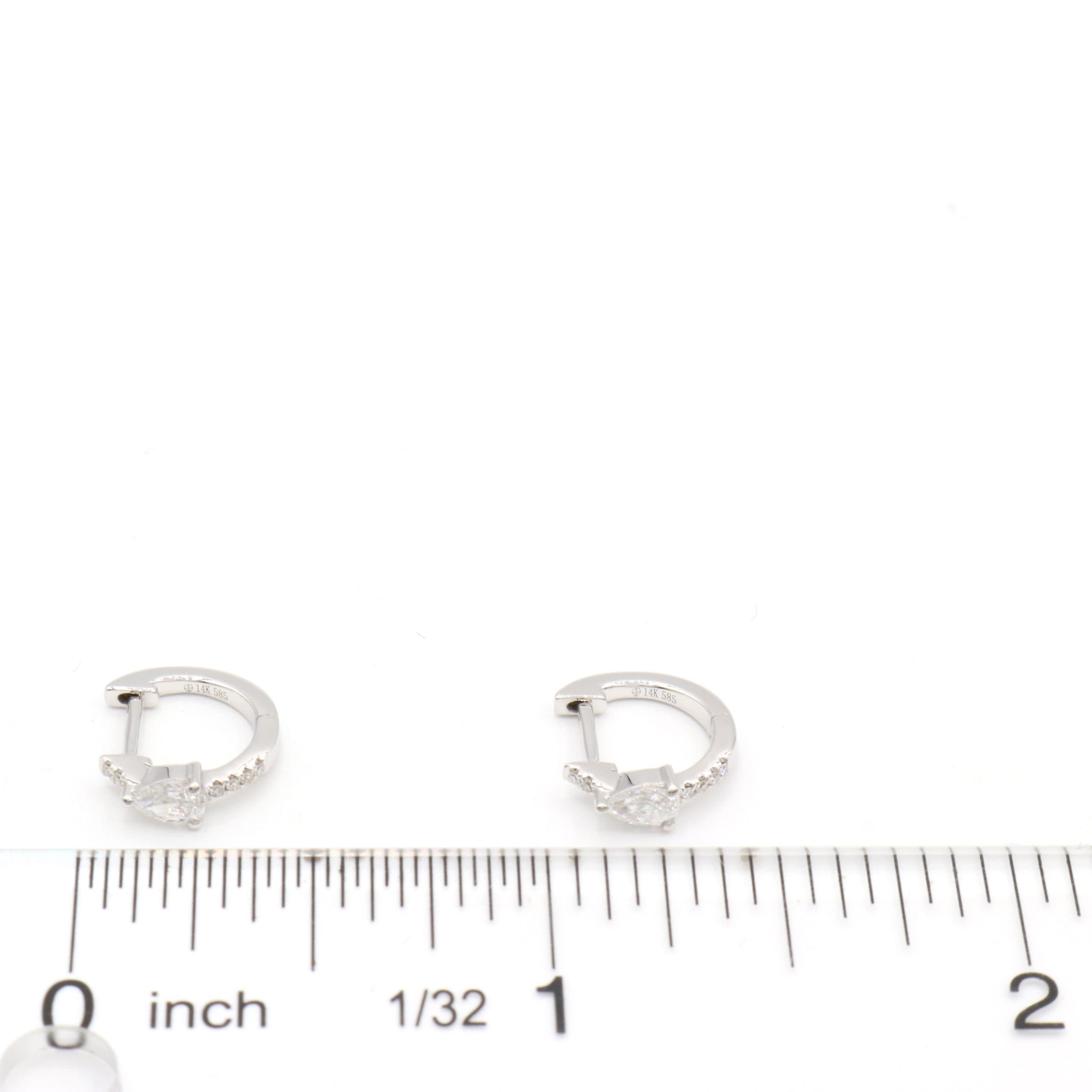 14 Karat Gold, 10mm Earrings Containing 2 Pear Shaped Diamonds Weighing 0.28 Carats & 12 Round Cut Diamonds Weighing 0.30 Carats. thumbnail 2