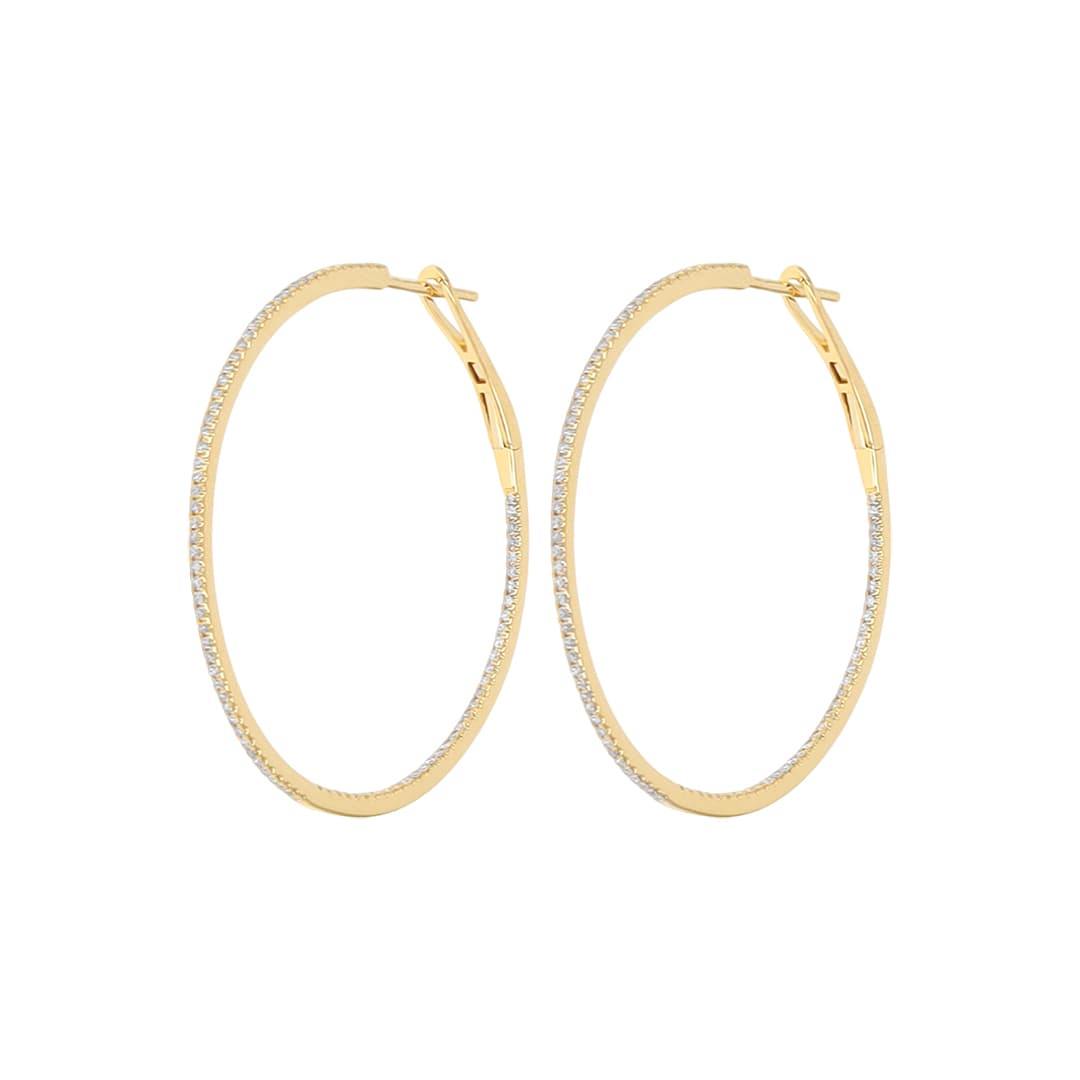 14 Karat Gold & Diamond 1.57″ Hoop Earrings
