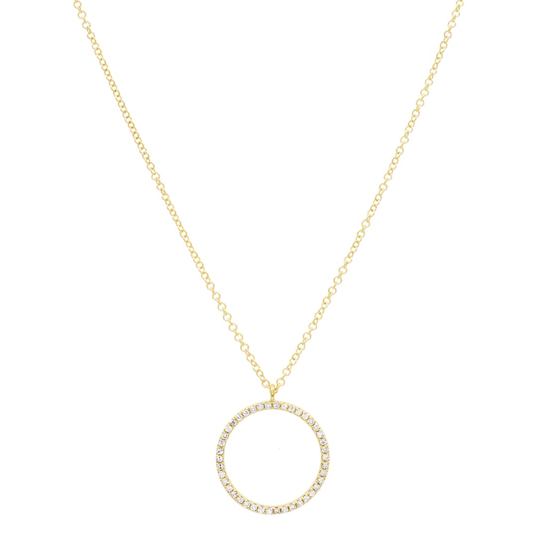14 Karat Gold, Circle Necklace Containing 42 Round Cut Diamonds Weighing 0.13 Carats.