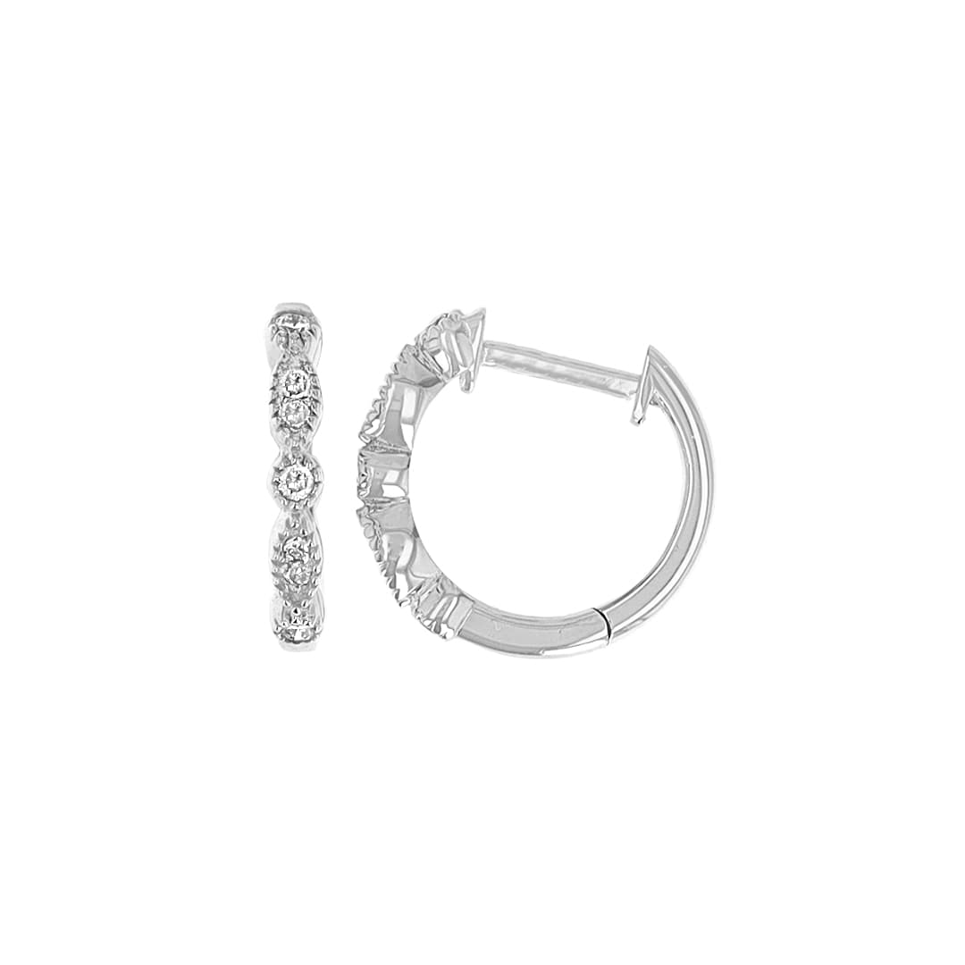 14 Karat Gold, 12.3mm Hoop Earrings Containing 14 Round Cut Diamonds Weighing 0.08 Carats. thumbnail 2