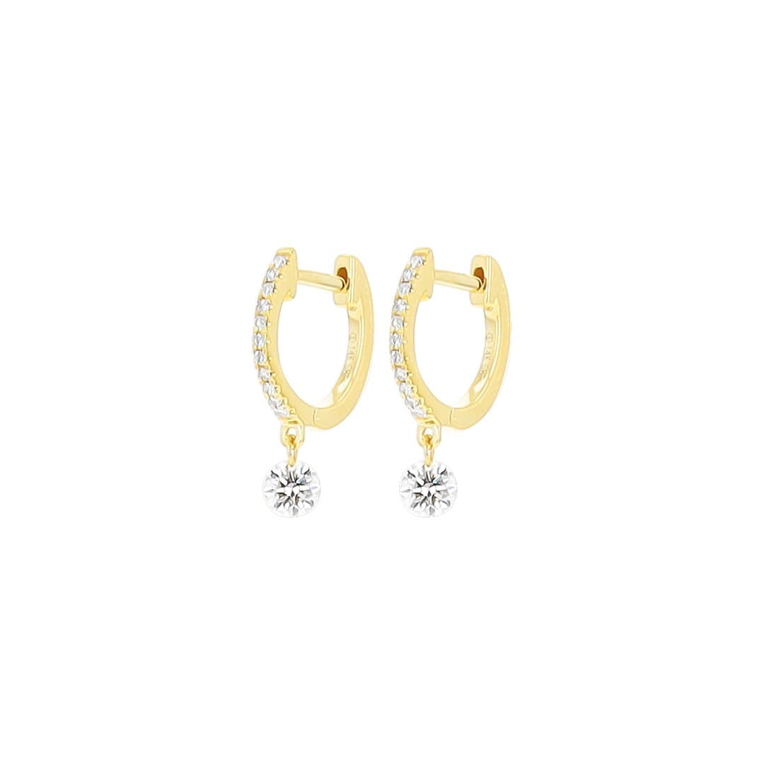 14 Karat Yellow Gold, Hoop Earrings Containing 2 Round Cut Diamonds Weighing 0.22 Carats & 22 Round Cut Diamonds Weighing 0.06 Carats