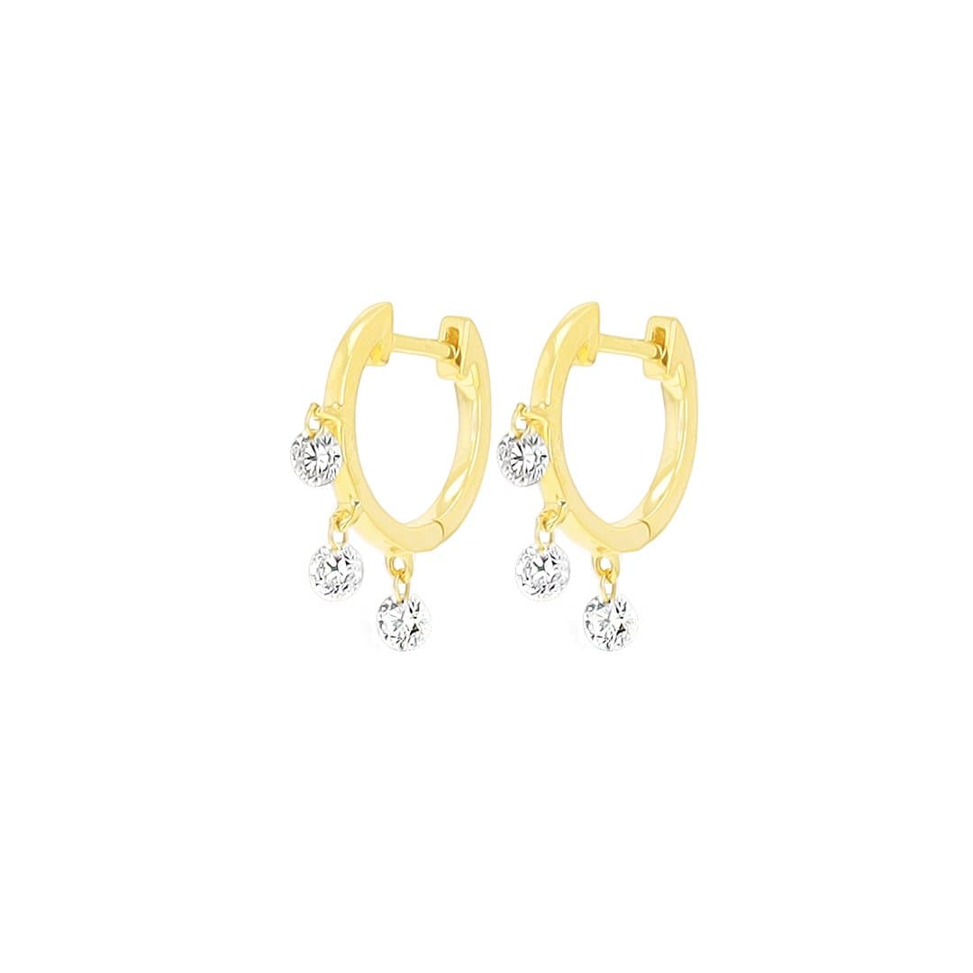 14 Karat Gold & Diamond Dangle 6 Stone Huggie Earrings