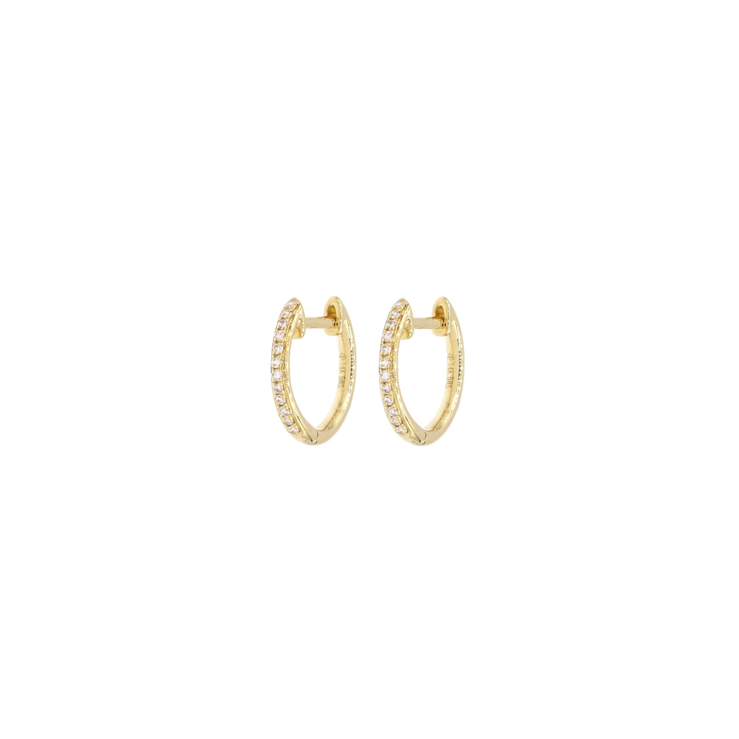 14 Karat Gold & Diamond 11mm Huggie Earrings