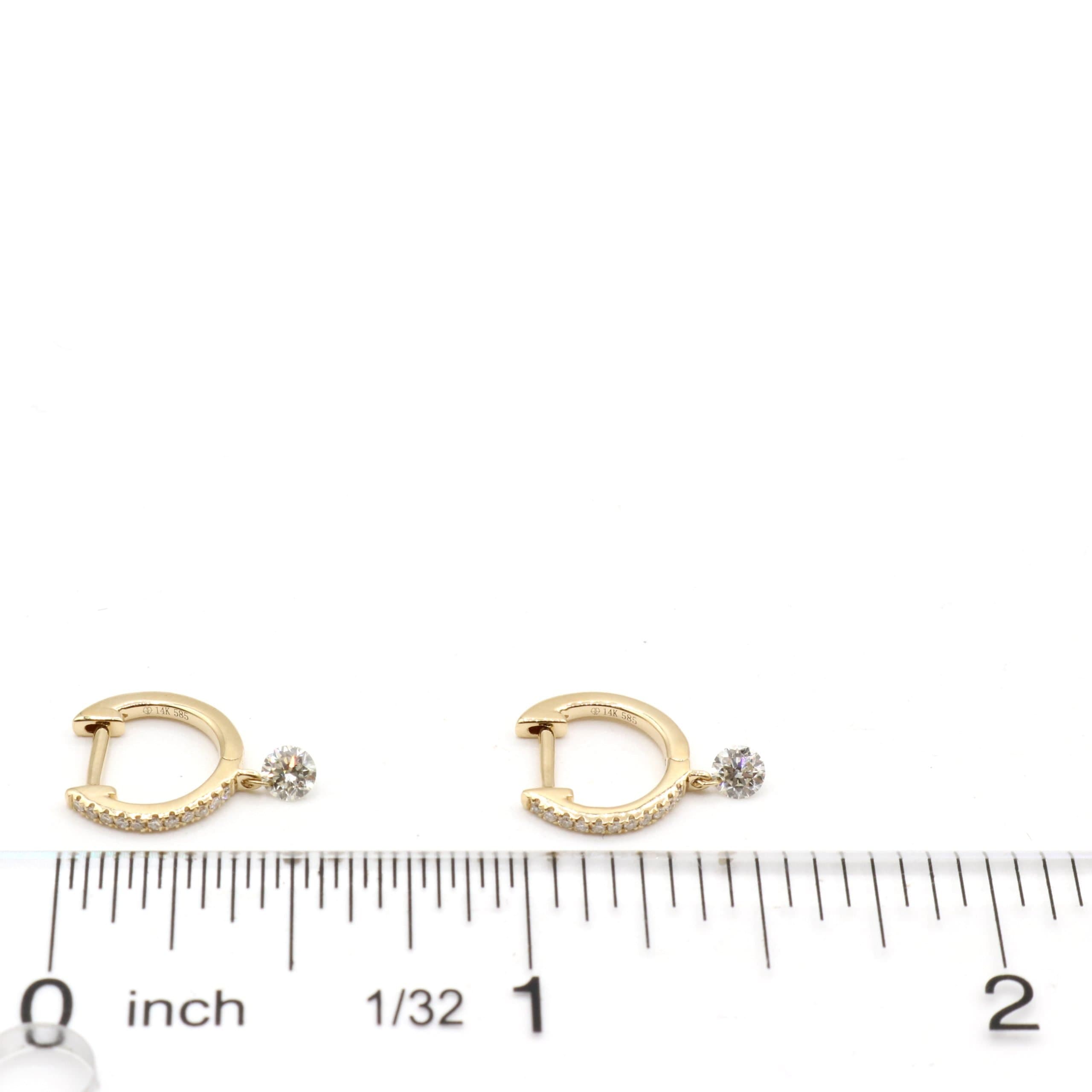 14 Karat Yellow Gold, Hoop Earrings Containing 2 Round Cut Diamonds Weighing 0.22 Carats & 22 Round Cut Diamonds Weighing 0.06 Carats thumbnail 2