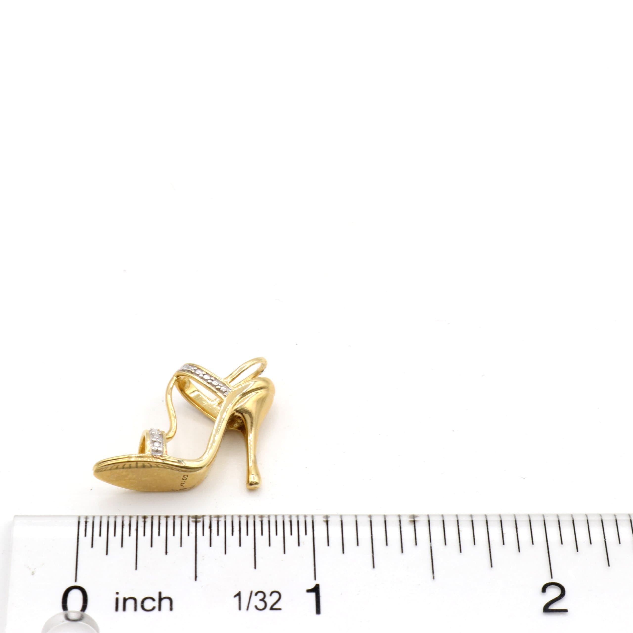 14 Karat, Yellow Gold High Heel Pendant Containing 1 Round Cut Diamond Weighing 0.01 Carats thumbnail 2