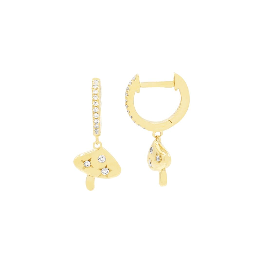 14 Karat Gold & Diamond Mushroom Huggie Earrings