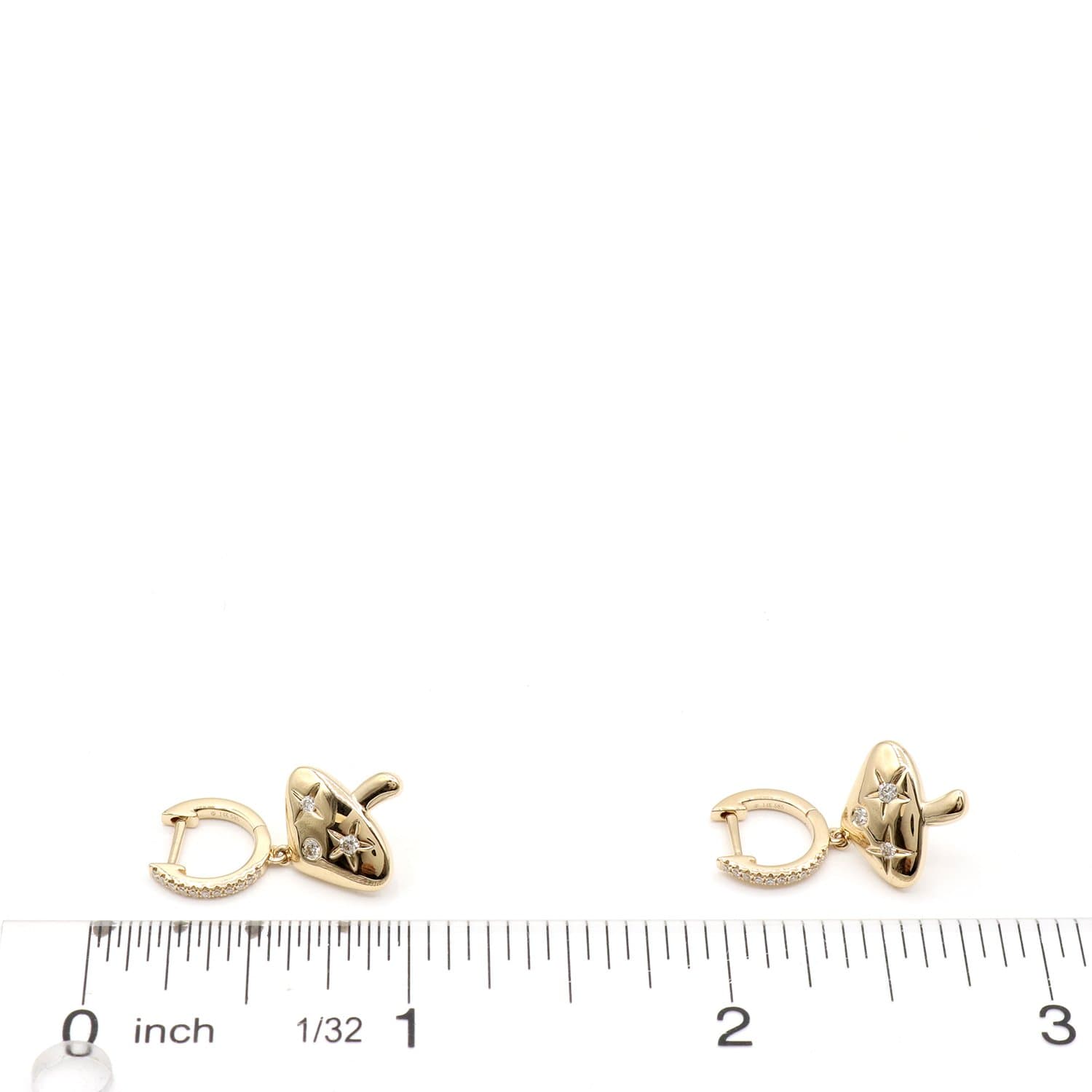 14 Karat Gold & Diamond Mushroom Dangle Huggie Earrings thumbnail 2