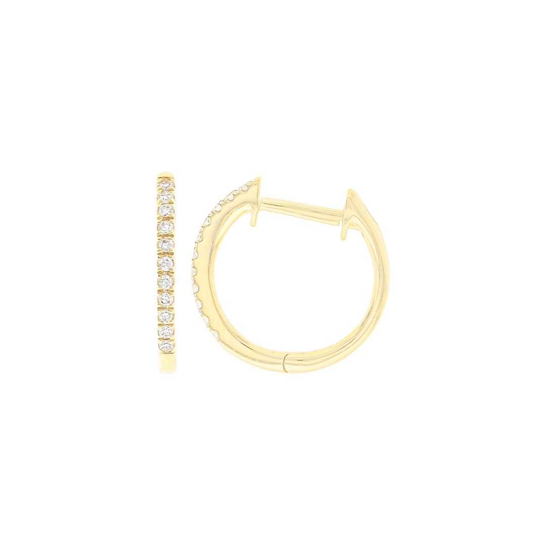 14 Karat Gold 12mm Hoop Earrings Containing 22 Round Cut Diamonds Weighing 0.07 Carats