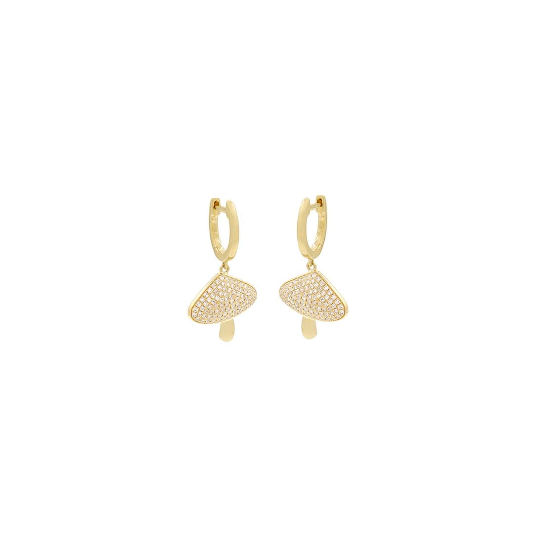 14 Karat Gold & Diamond Pave Mushroom Dangle Huggie Earrings
