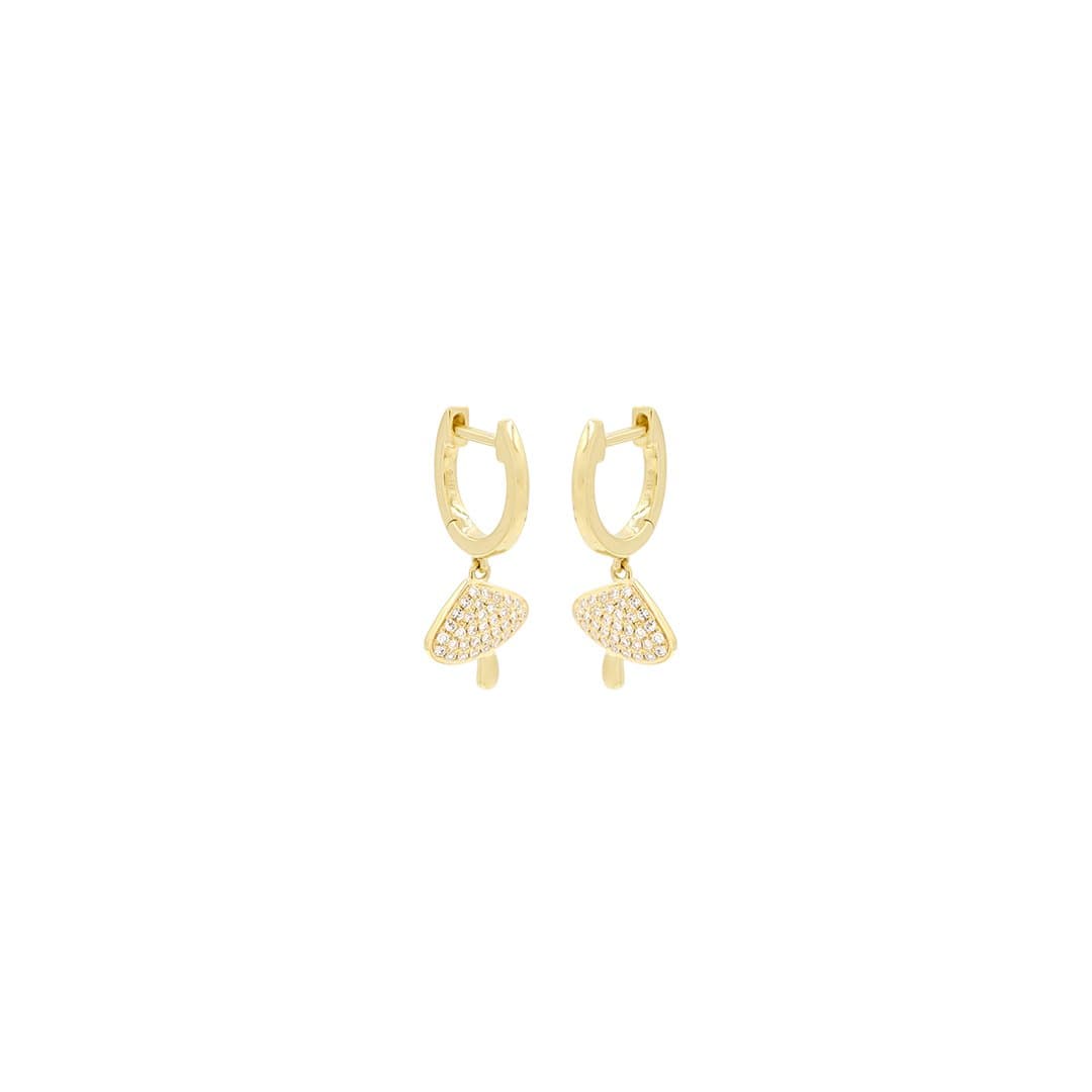 14 Karat Gold & Diamond Pave Mushroom Dangle Huggie Earrings thumbnail 2