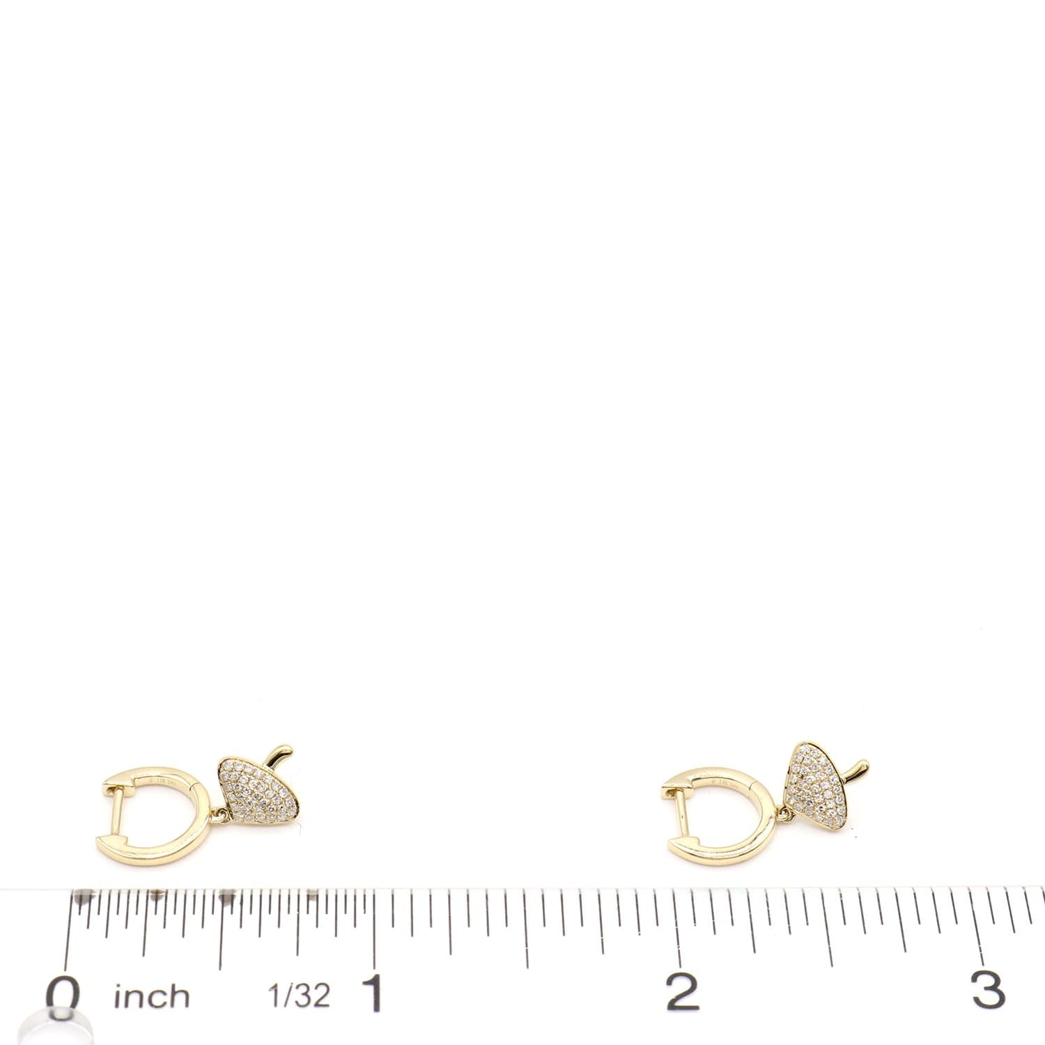 14 Karat Gold & Diamond Pave Mushroom Dangle Huggie Earrings thumbnail 3