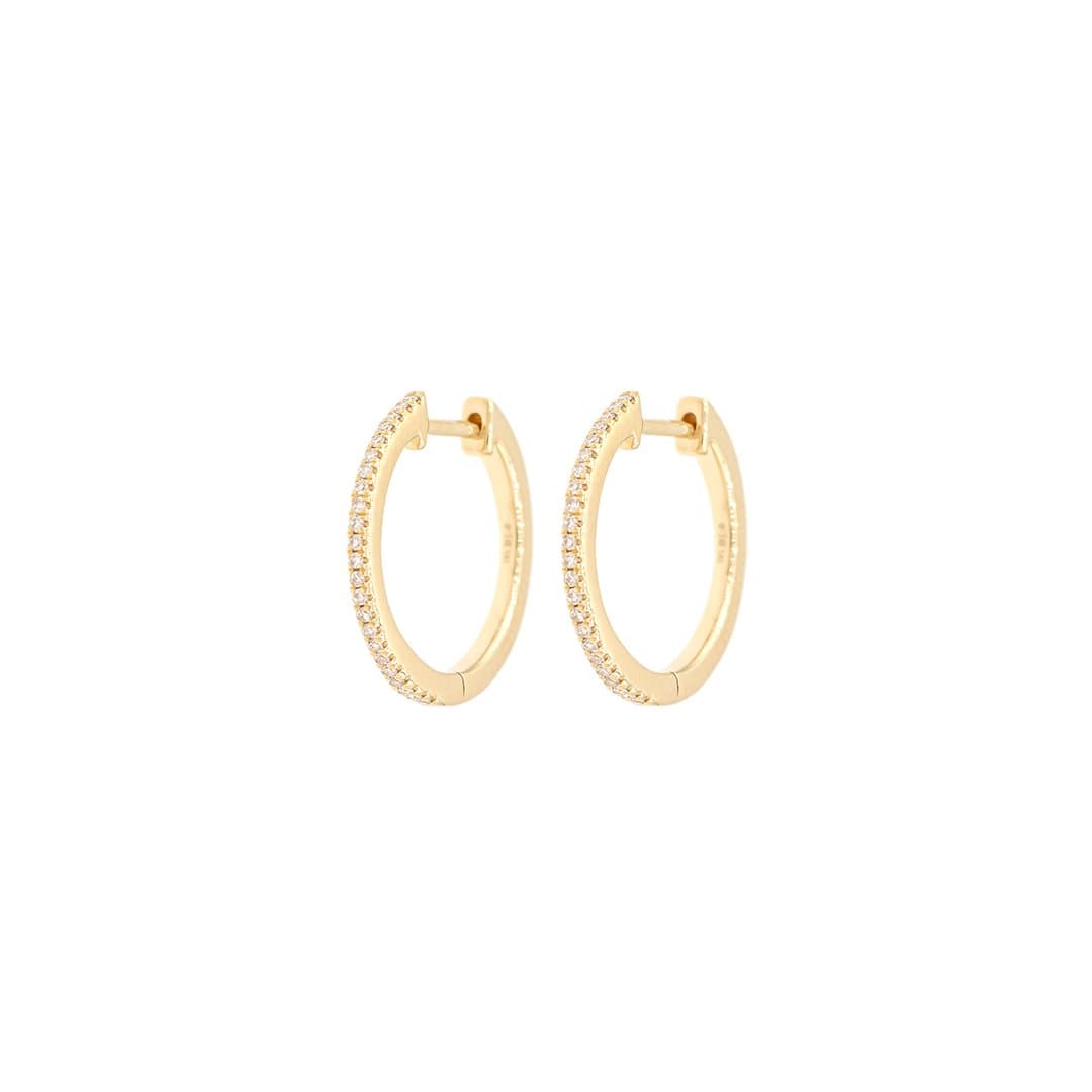 14 Karat Gold & Diamond 17mm Huggie Earrings