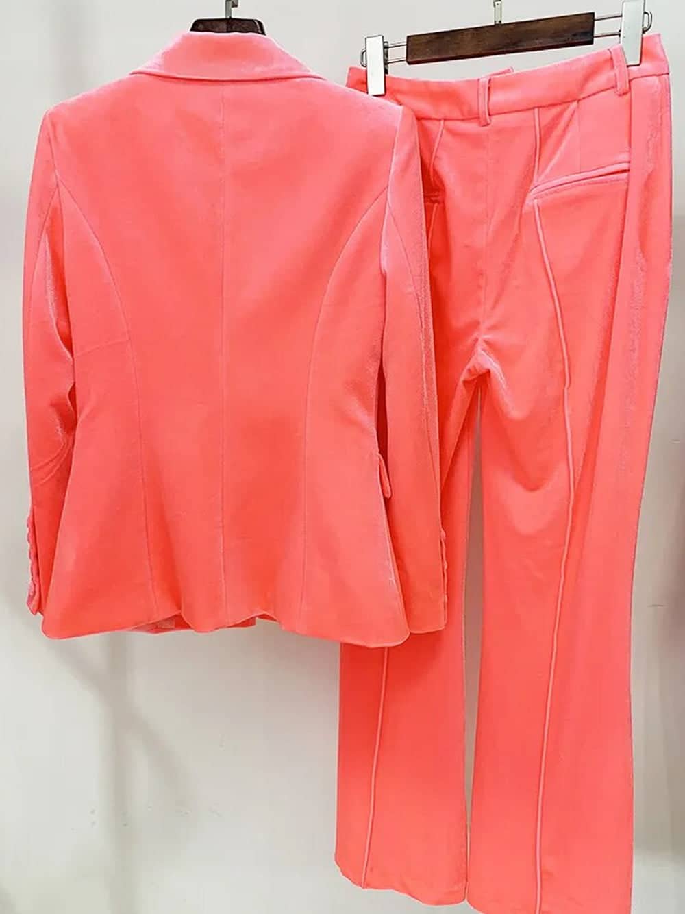 HINIYA Velvet Blazer & Flared Pants Set in Peach Pink thumbnail 3