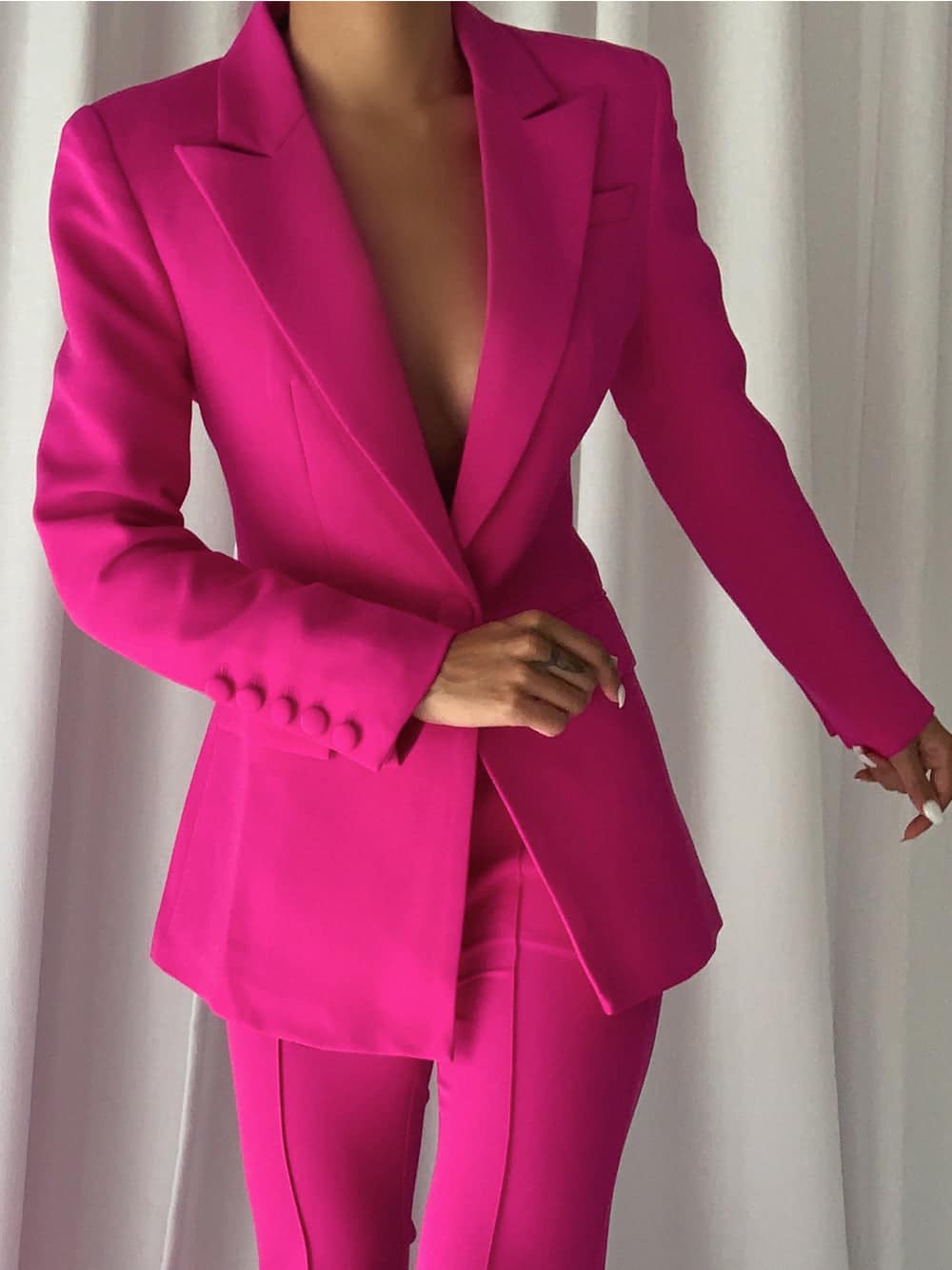 NAOMA Blazer & Flared Pants Set in Fuchsia thumbnail 2