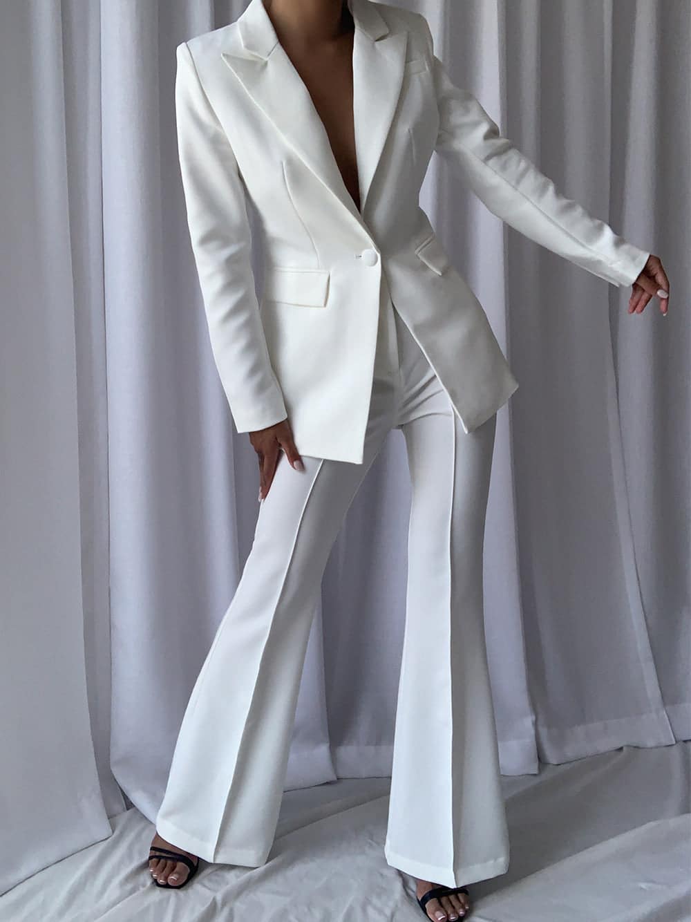 NAOMA Blazer & Flared Pants Set in White thumbnail 3