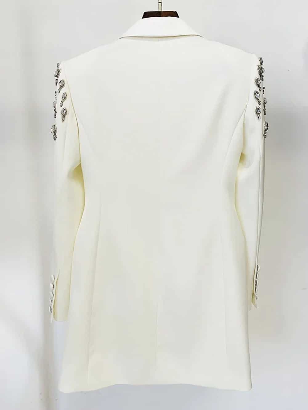 MESSA Beaded Cady Mini Blazer Dress in White thumbnail 4