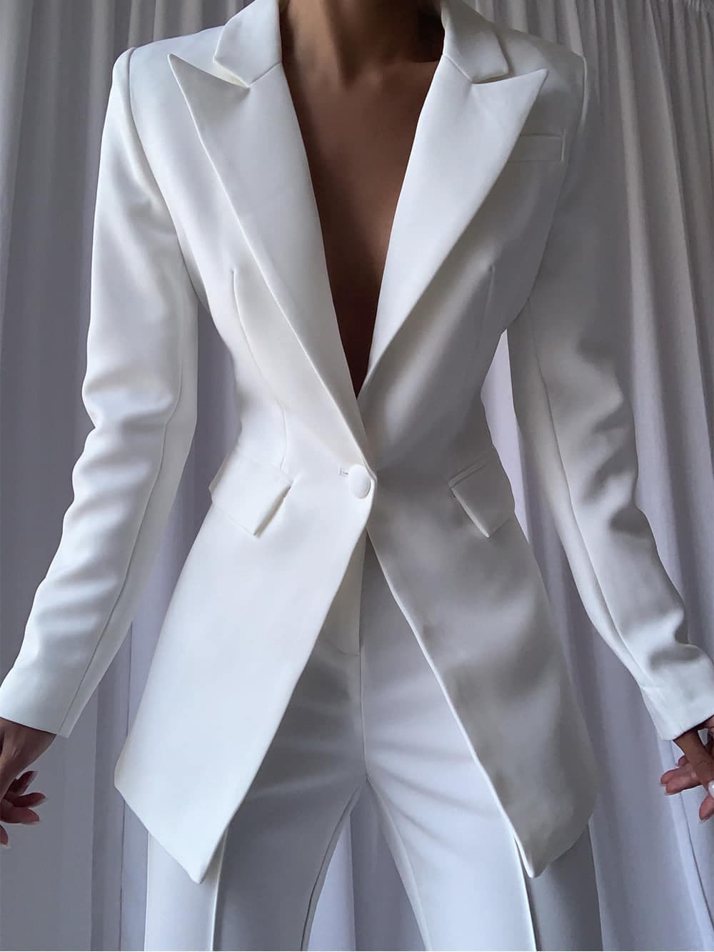 NAOMA Blazer & Flared Pants Set in White thumbnail 2